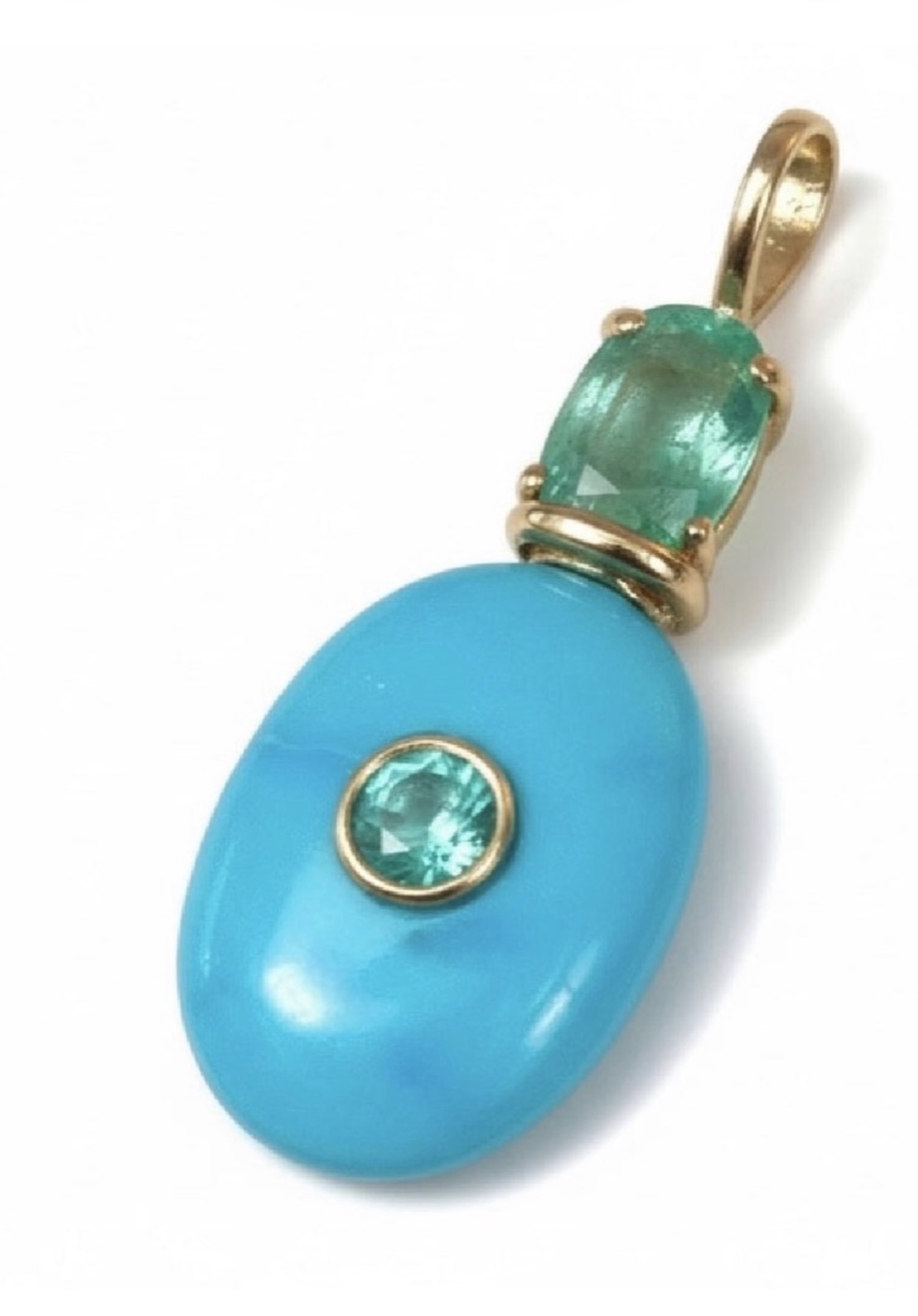 Turquoise Pendant with Emeralds & (hidden) Diamond