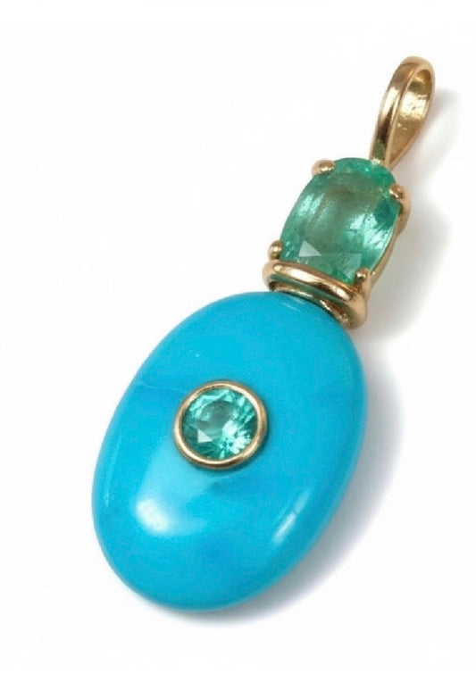Turquoise Pendant with Emeralds & (hidden) Diamond