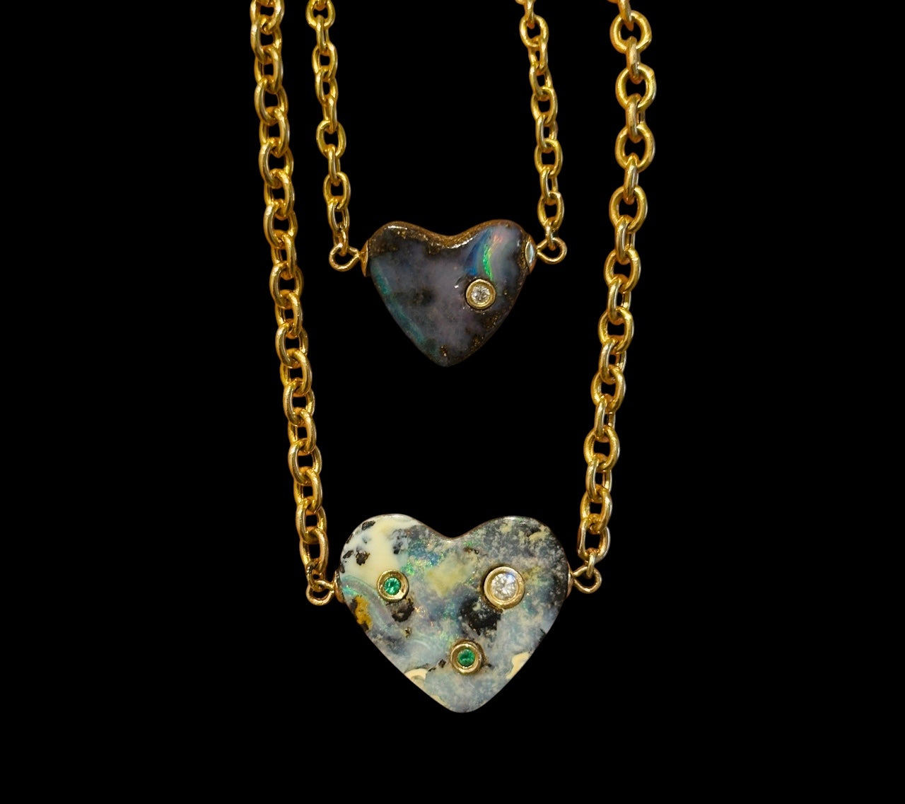 Australian Opal Heart Necklace with Diamond