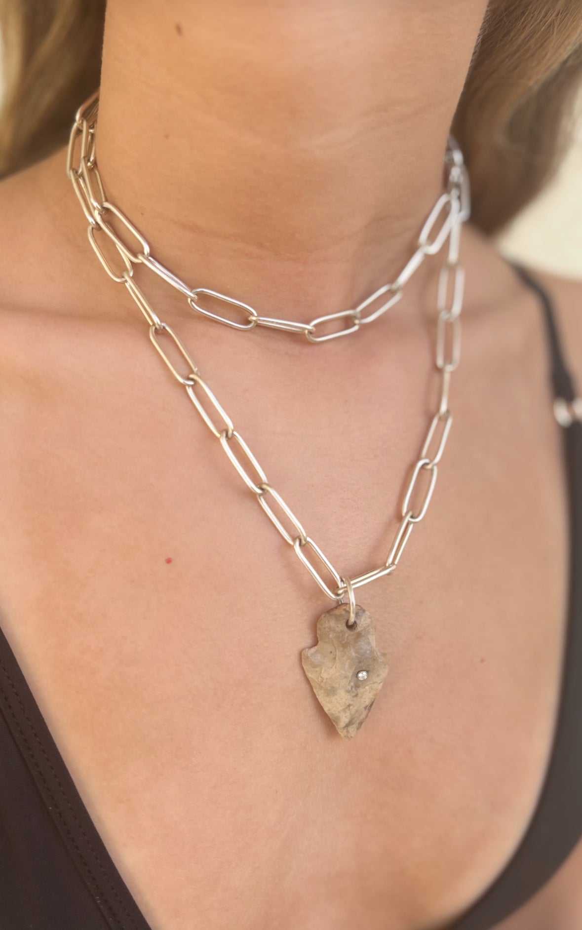 Arrowhead Necklace with Diamond on Silver Chain