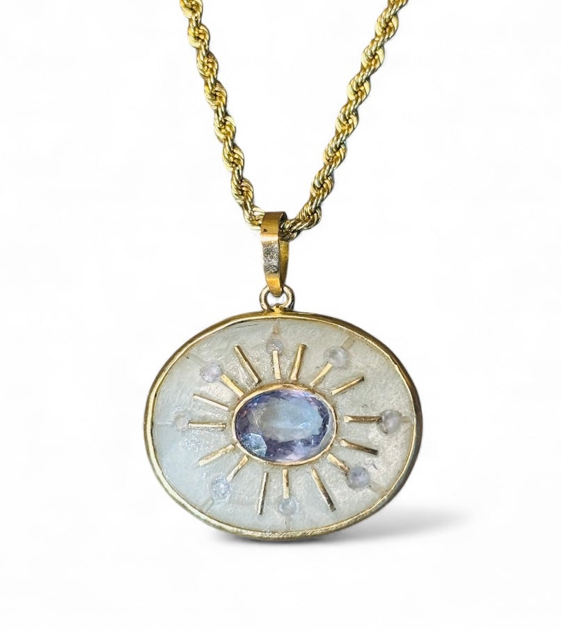 SOL Pendant, Moonstone with Tanzanites