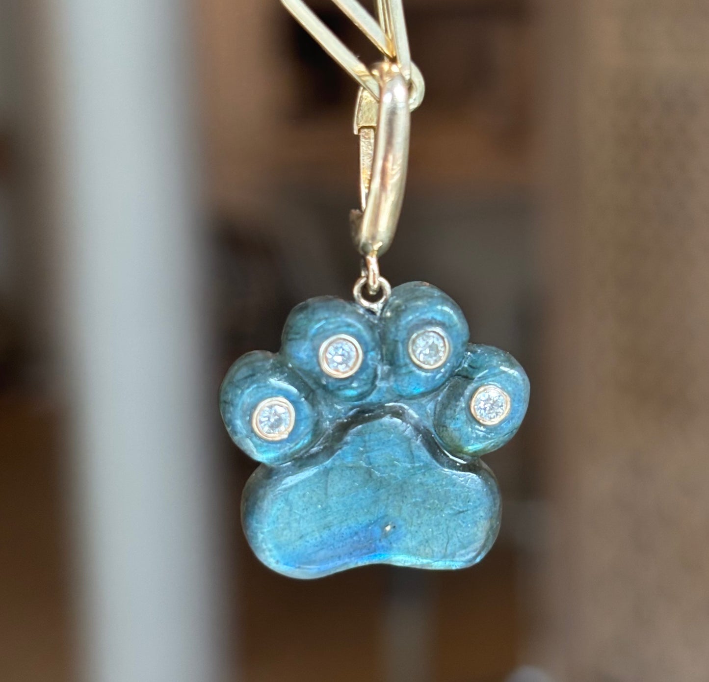 Dog Paw Pendant, Labradorite & Diamonds