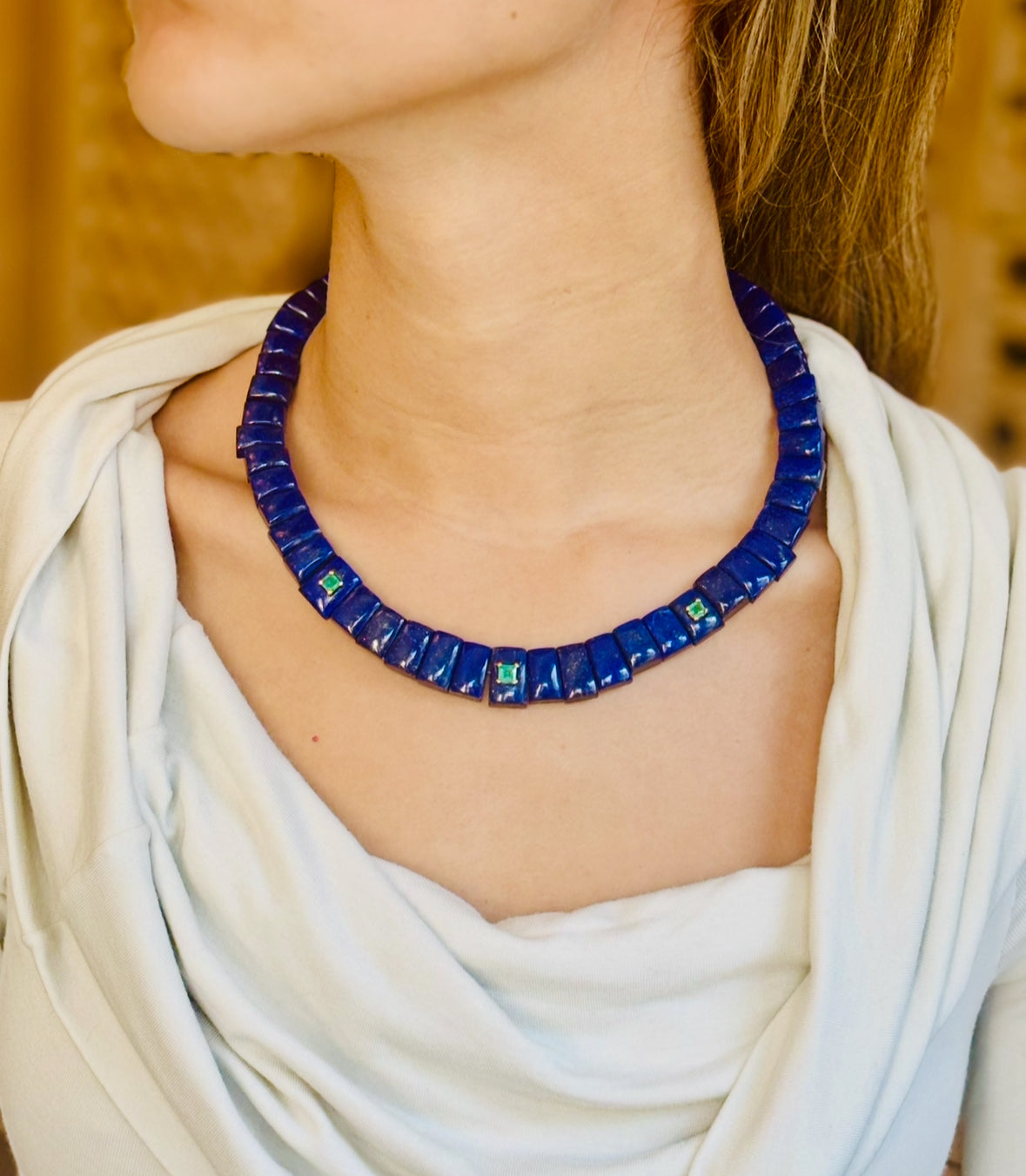 CLEO Necklace, Lapis & Emeralds