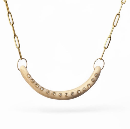 Smile Necklace, Shell, Diamonds & 14k Gold
