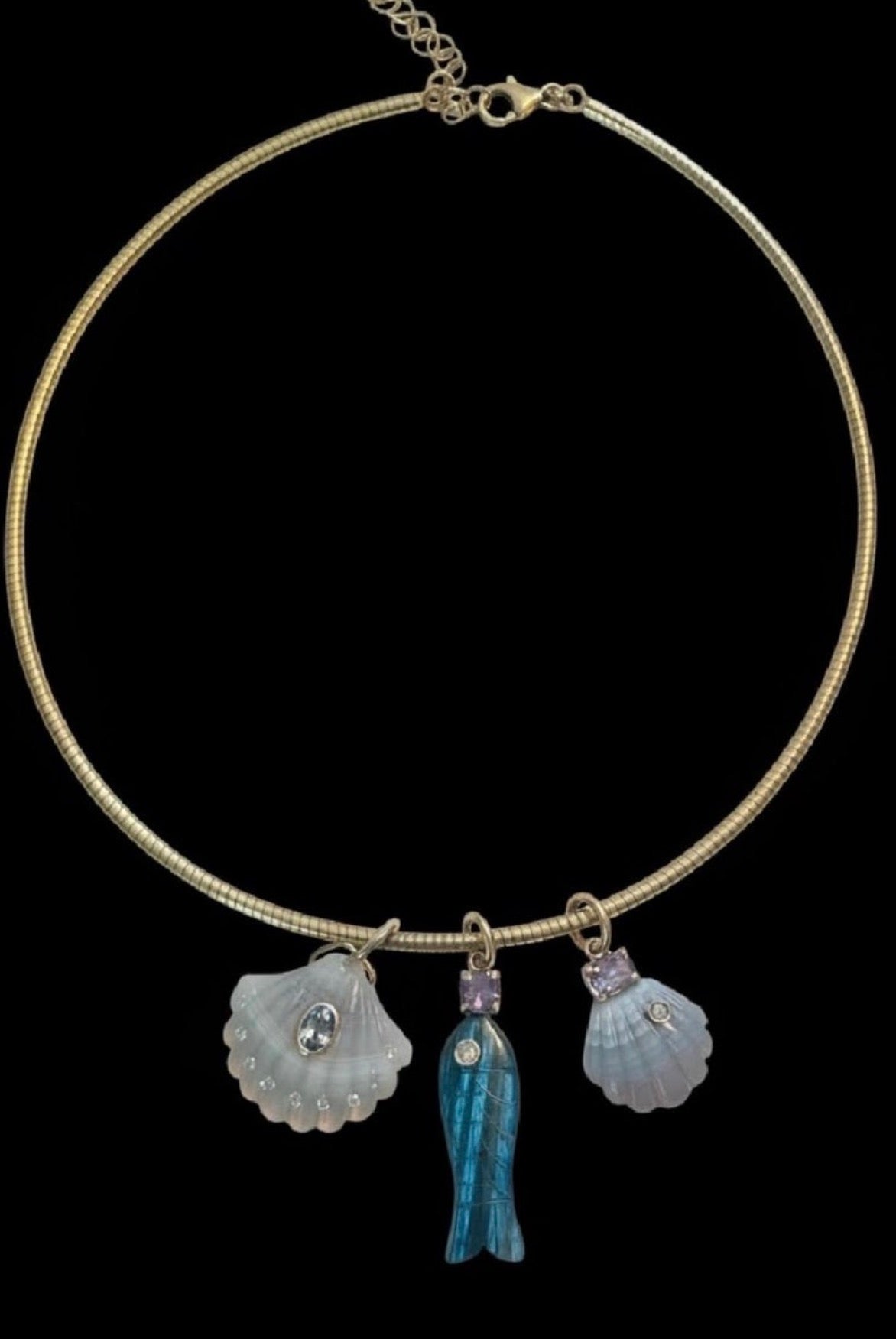 Laguna Agate Shell Pendant with Spinel, Diamonds & 14k Gold