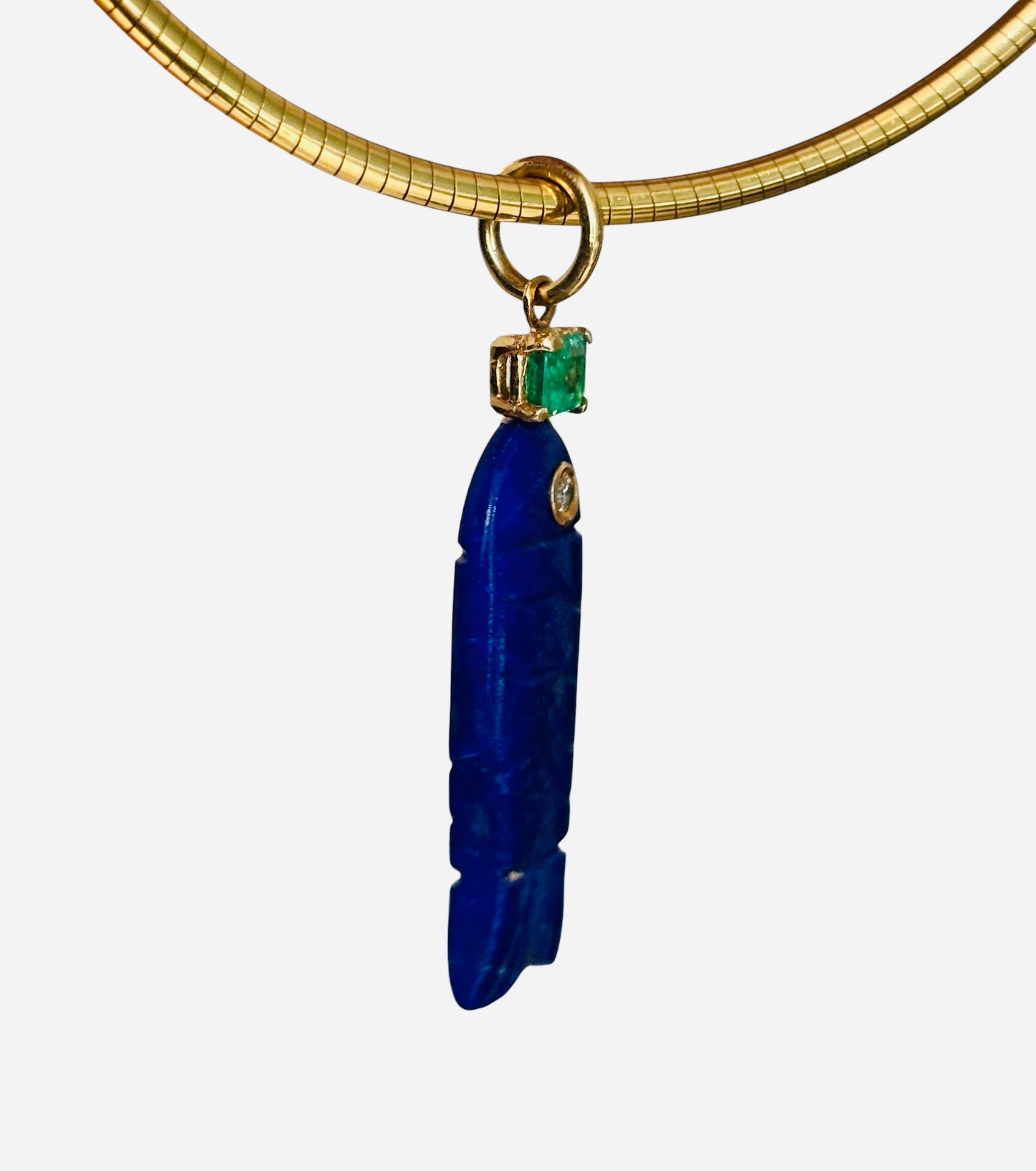 Perfect Poisson Lapis Fish Pendant with Diamond & Emerald