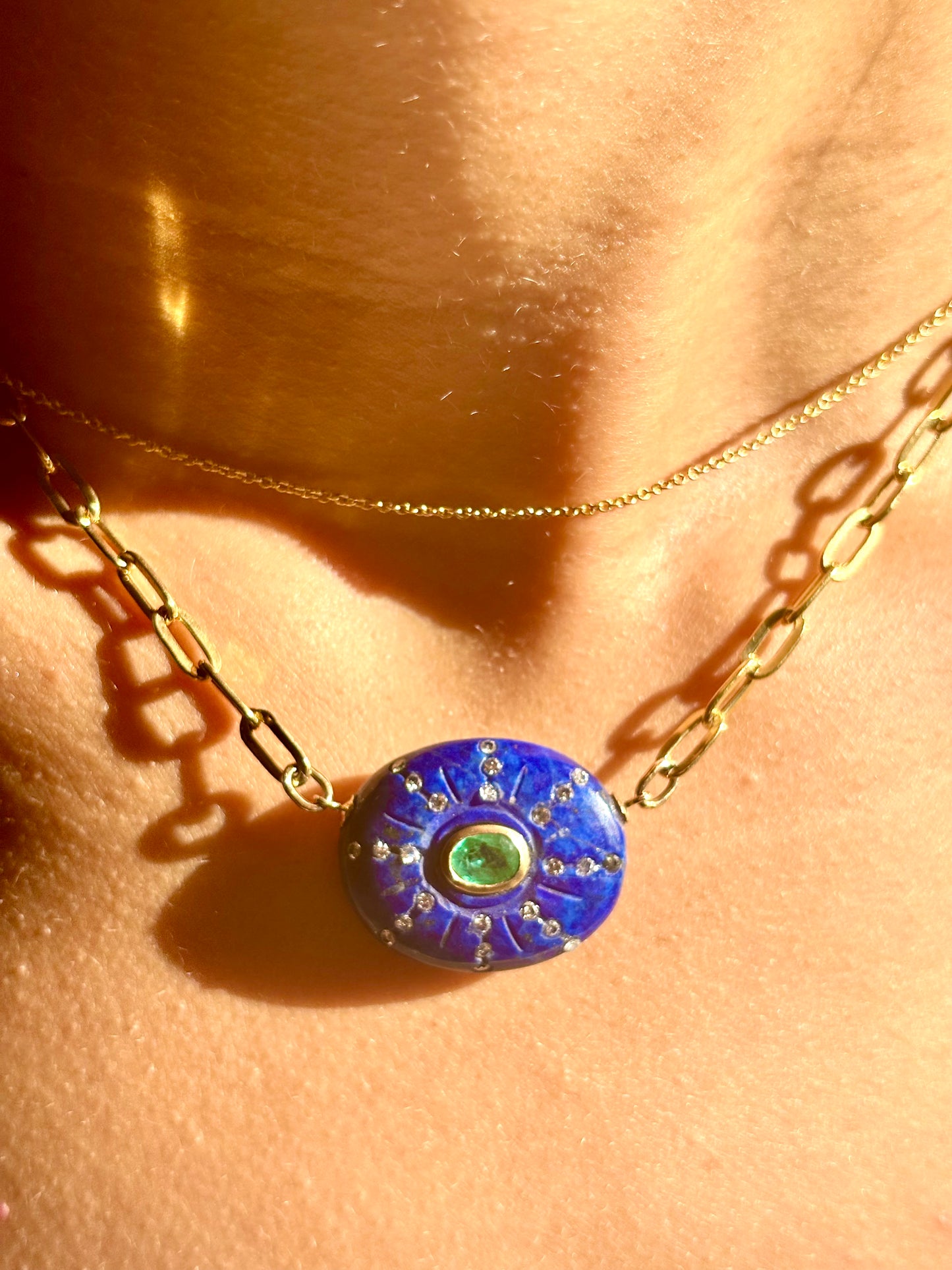 SOL Necklace : Lapis, Emerald & Diamonds