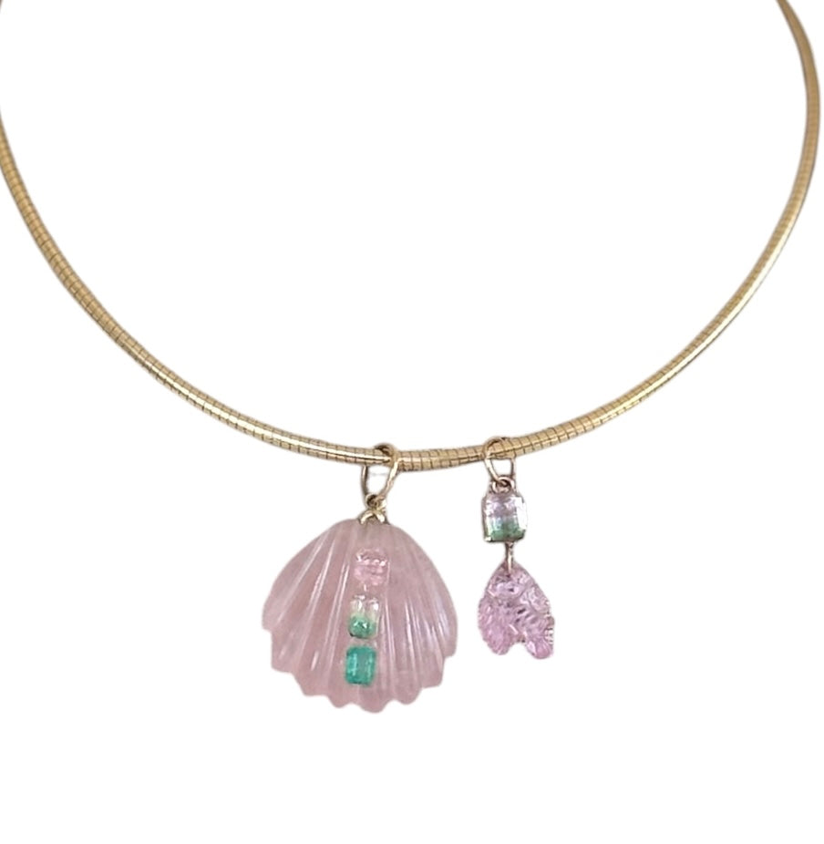 Pink Tourmaline Fish Pendant with Watermelon Tourmaline and 14k Gold