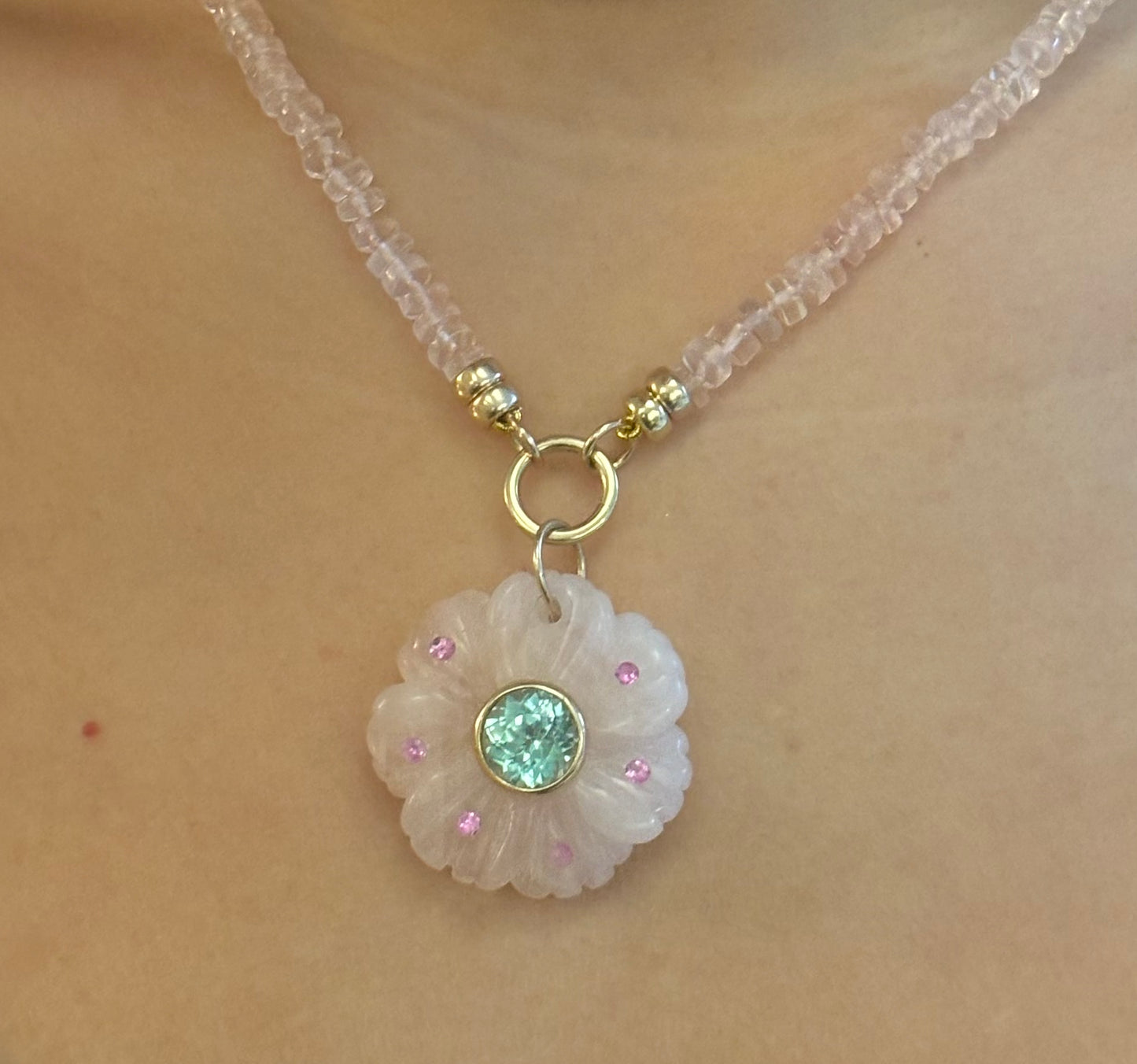 FLORA Necklace, rose quartz & sapphires