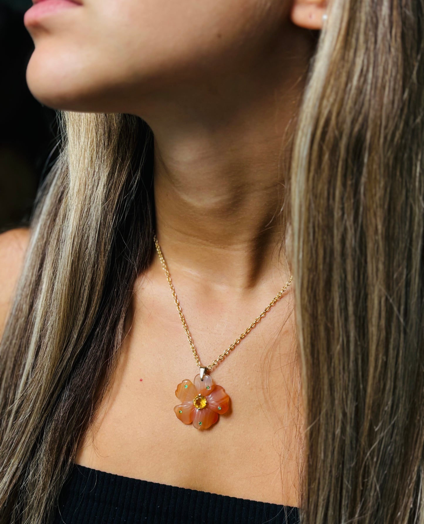 F L O R A pendant, carnelian, citrine & emeralds