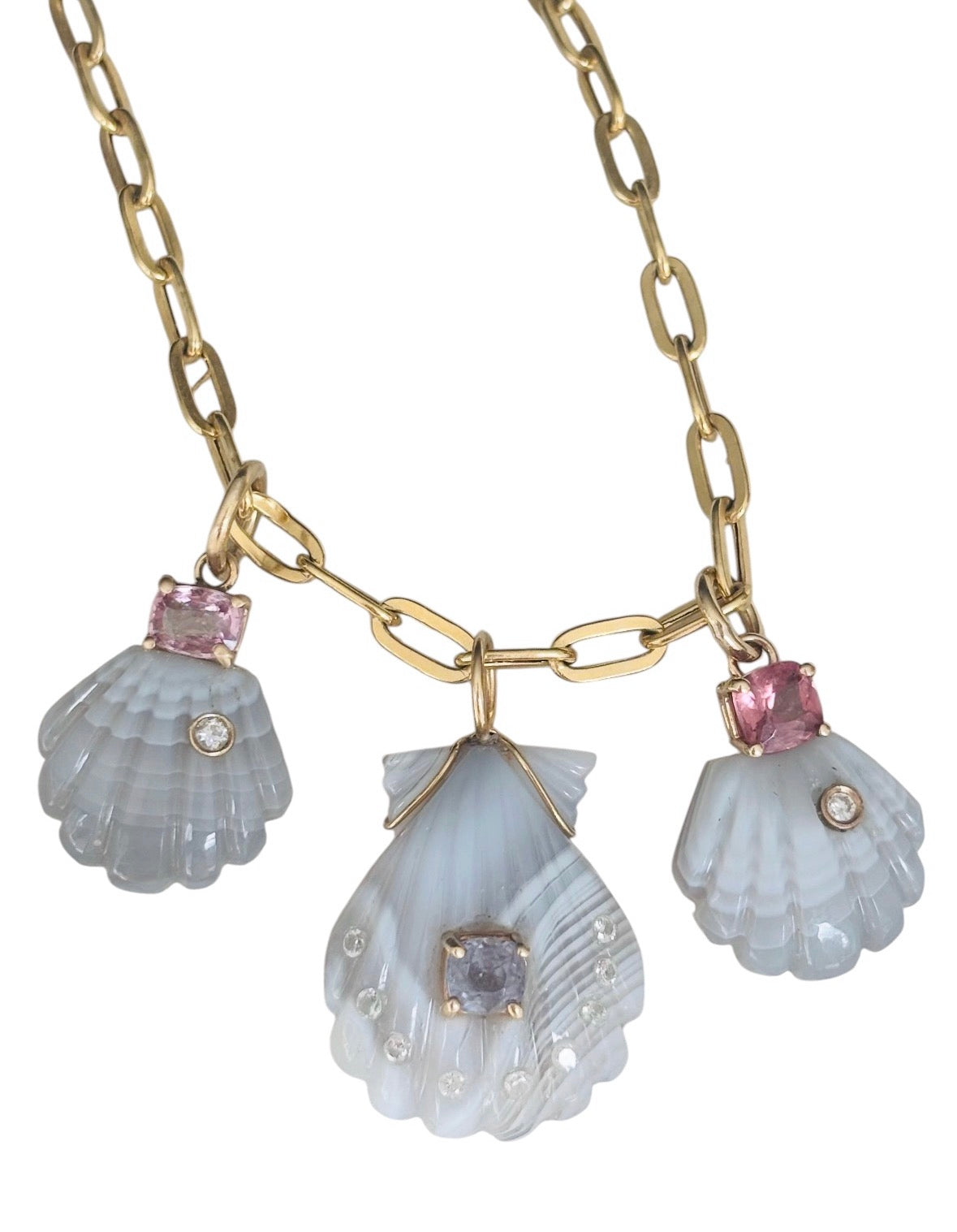 Laguna Agate Shell Pendant with Spinel and Diamonds