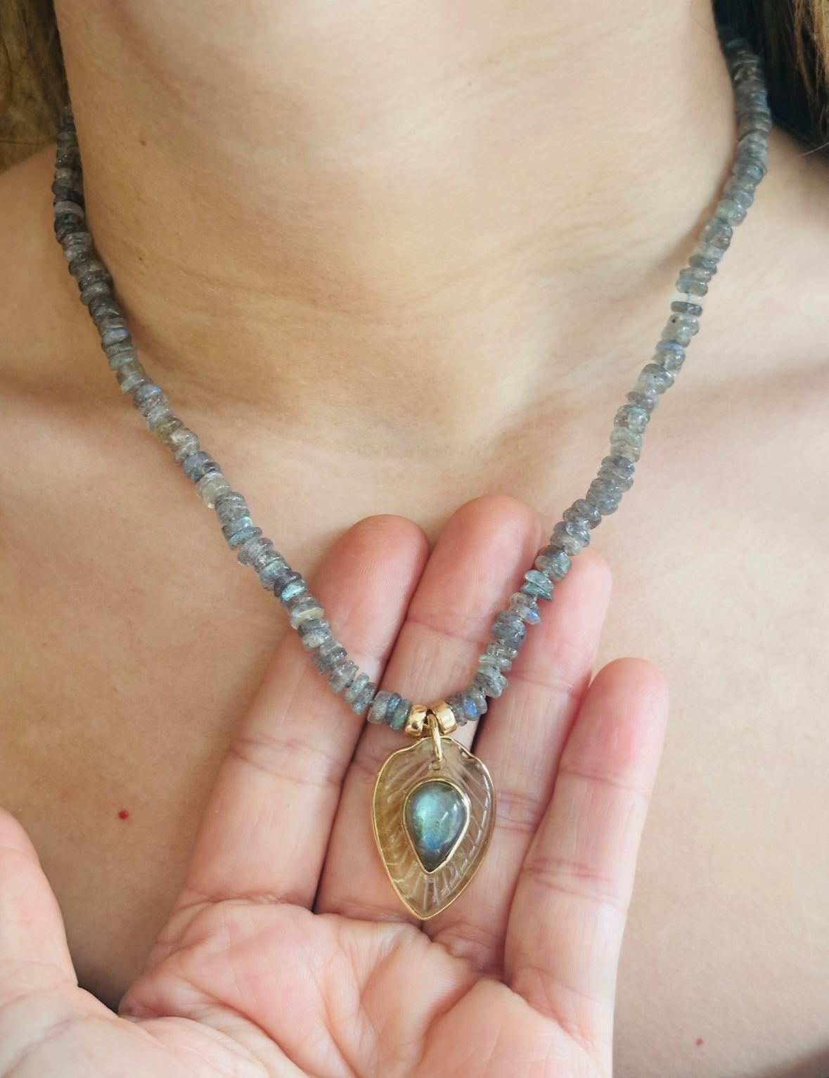 Labradorite Necklace with Lemon Quartz & 14k Gold