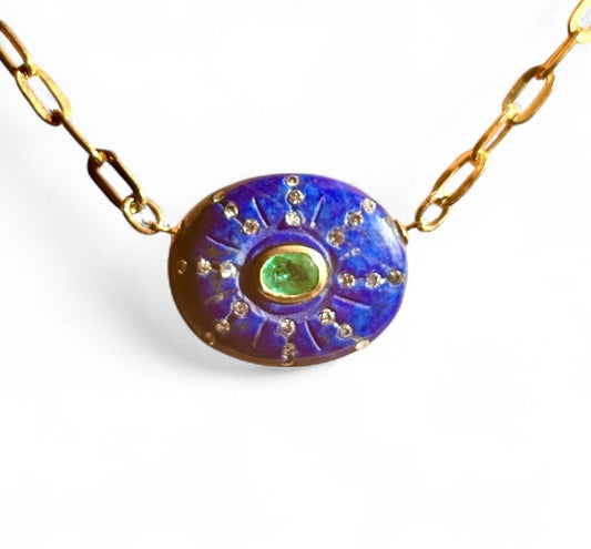 SOL Necklace : Lapis, Emerald & Diamonds