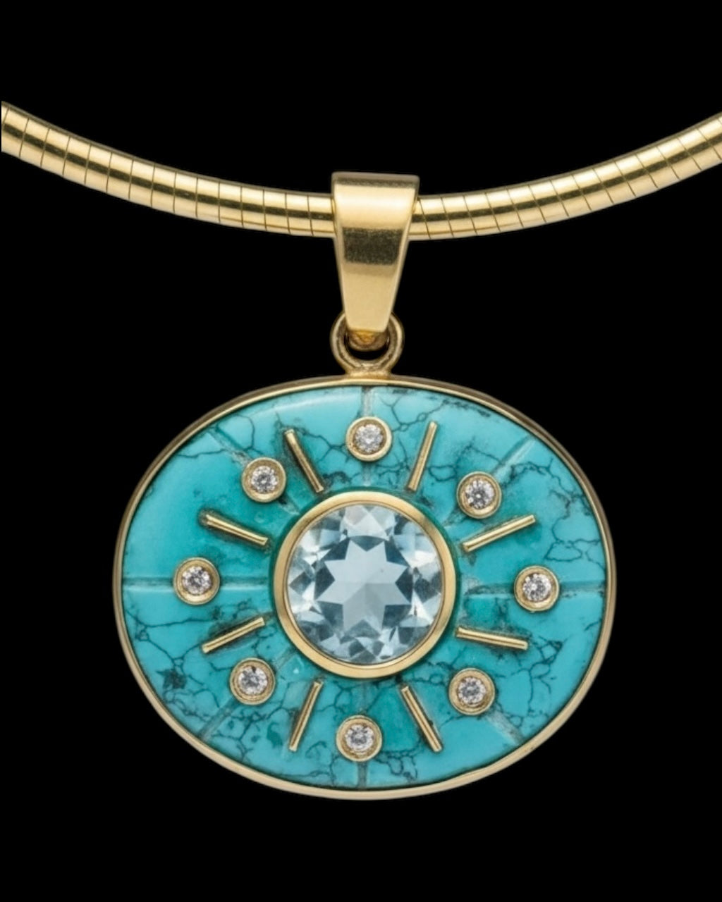 SOL Pendant: Turquoise, Blue Topaz & Diamonds