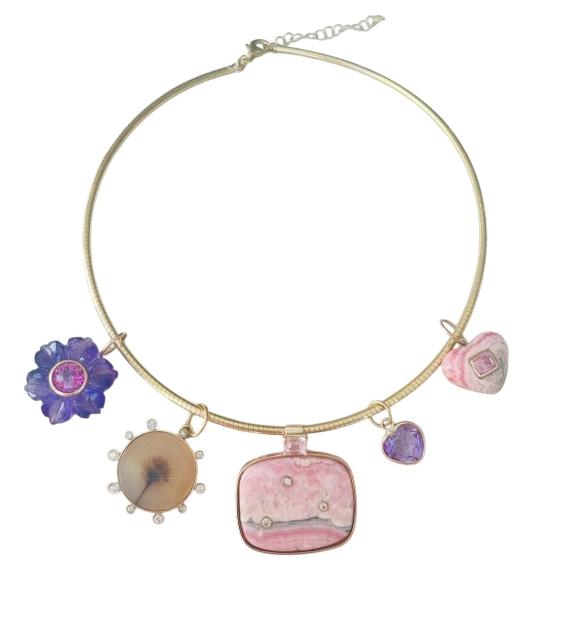 Rhodochrosite Heart Charm with Pink Spinel