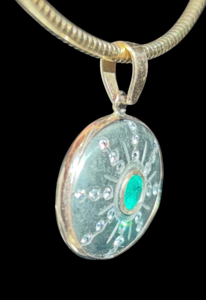 SOL Pendant, Pyrite with Emerald & Diamonds