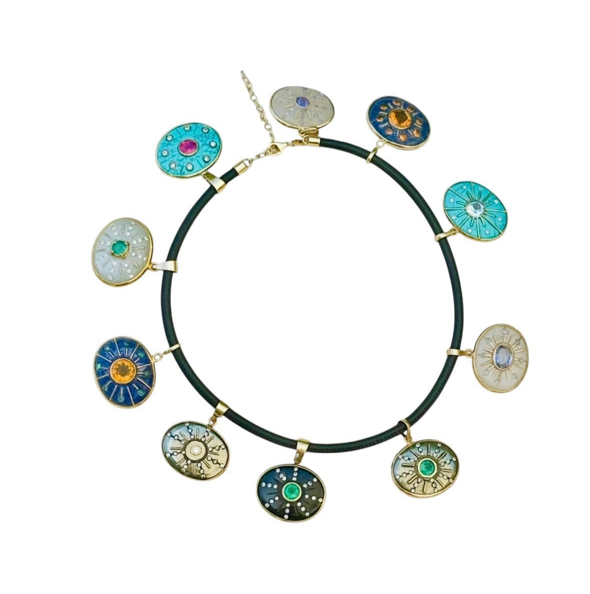 SOL Pendant, Black Onyx with Emerald, Diamond and Gold Sun Rays