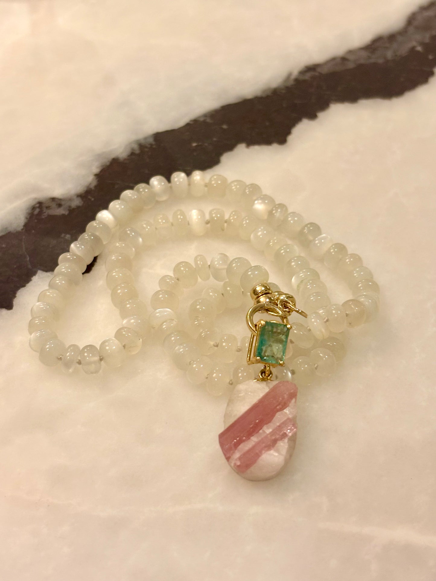 Moonstone Necklace with charm enhancer