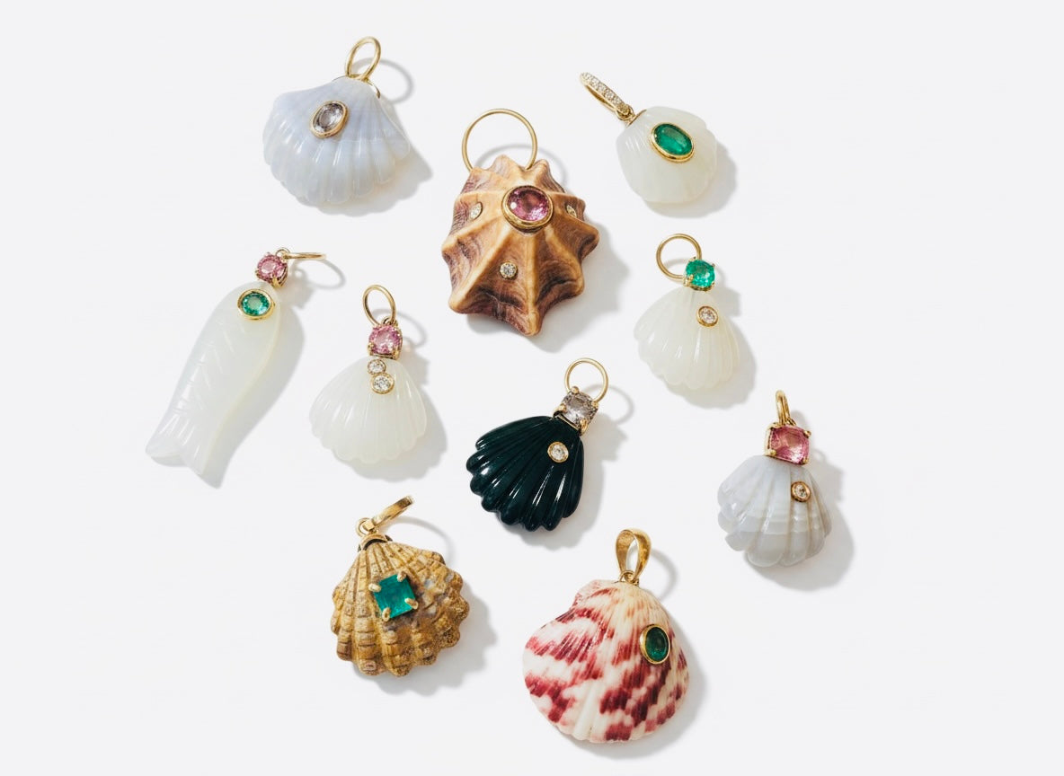 Natural Shell Pendant with Pink Tourmaline & Diamonds