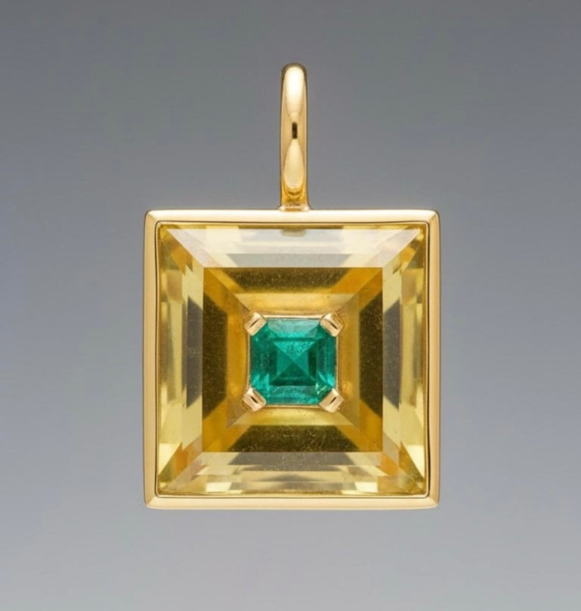 DISCO Pendant, Square Citrine with Emerald