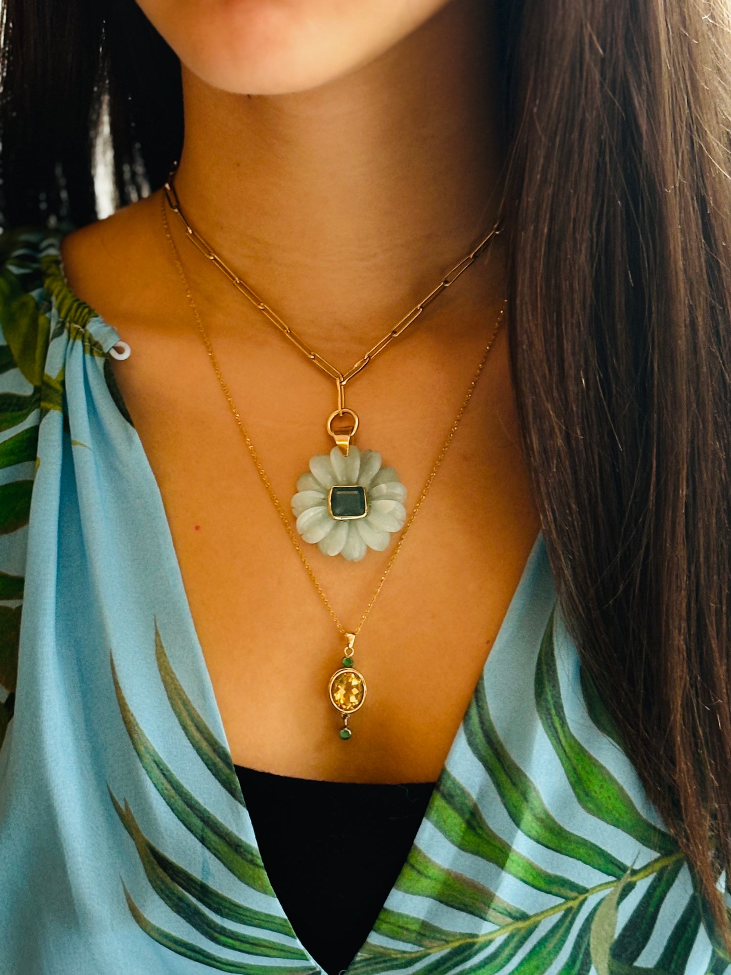 FLORA necklace, amazonite & emerald