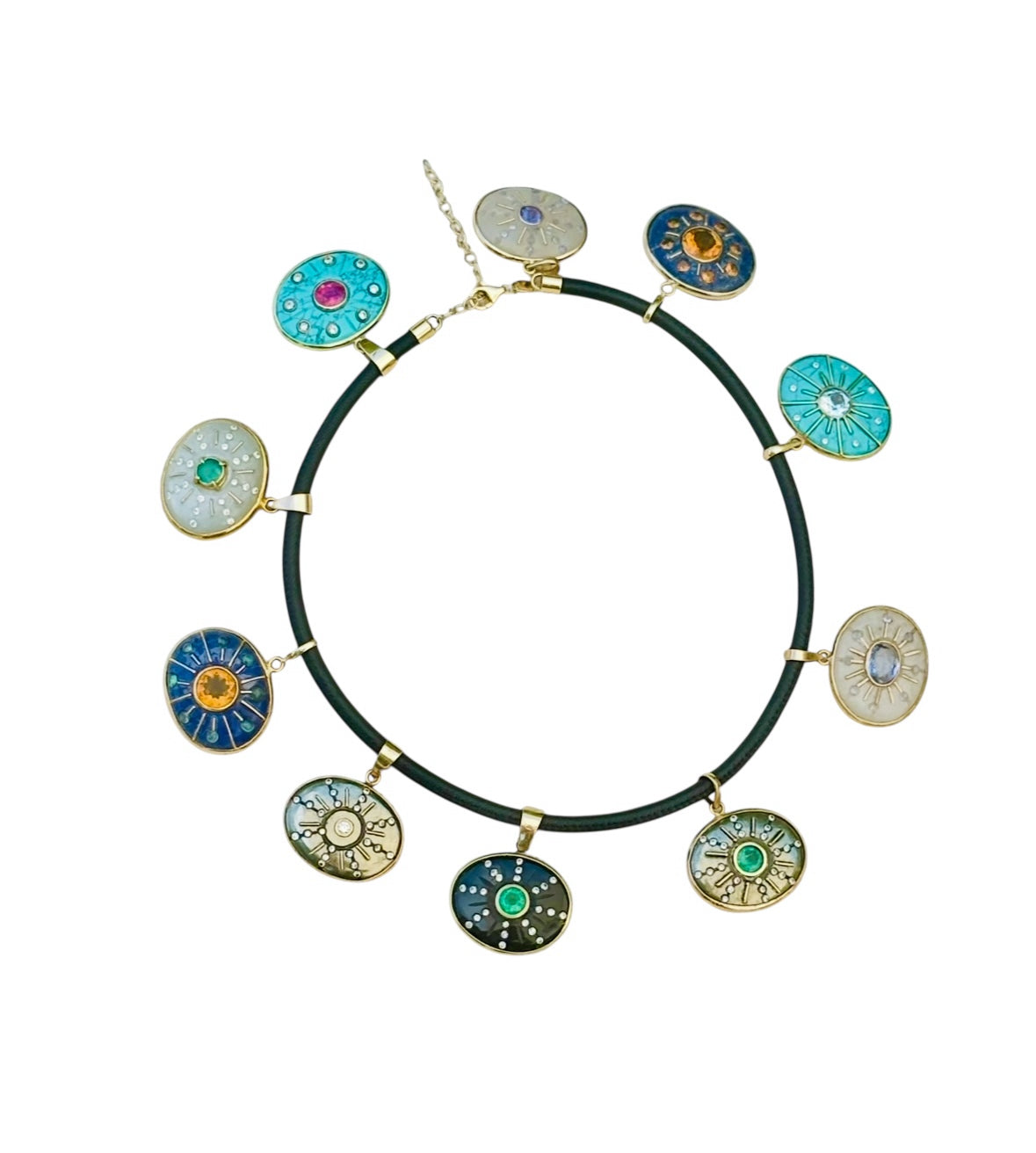 SOL Pendant, Pyrite, Emerald & Diamonds