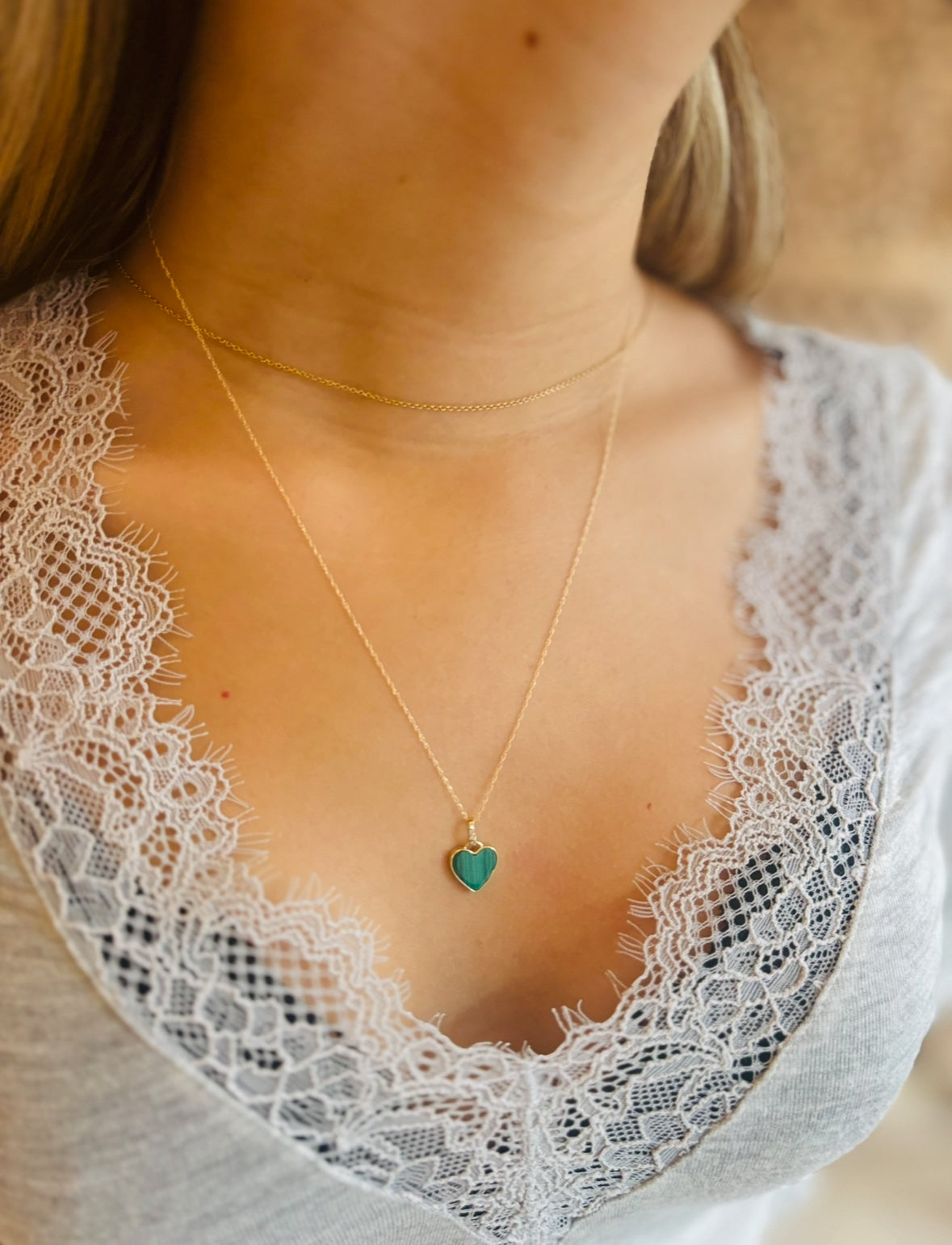 Malachite Heart & Gold Necklace
