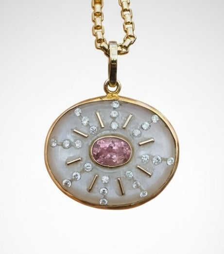 SOL Pendant, Moonstone with Pink Tourmaline & Diamonds