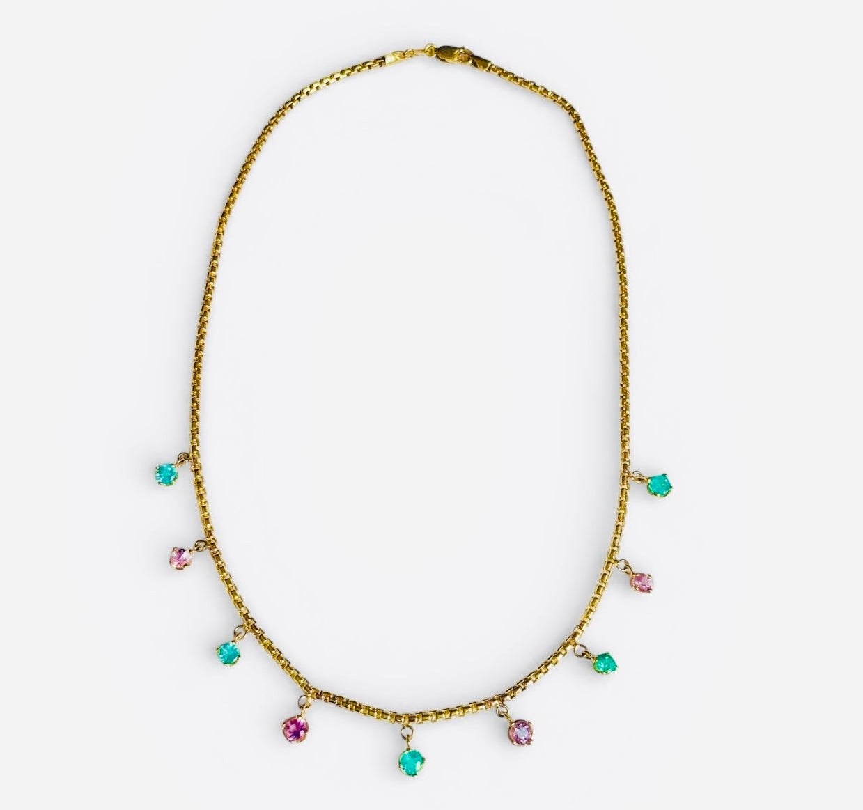 Emerald & Pink Spinel Fringe Necklace