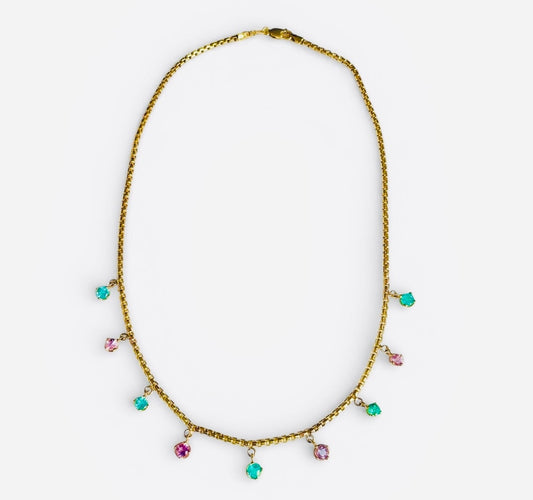 Emerald & Pink Spinel Fringe Necklace