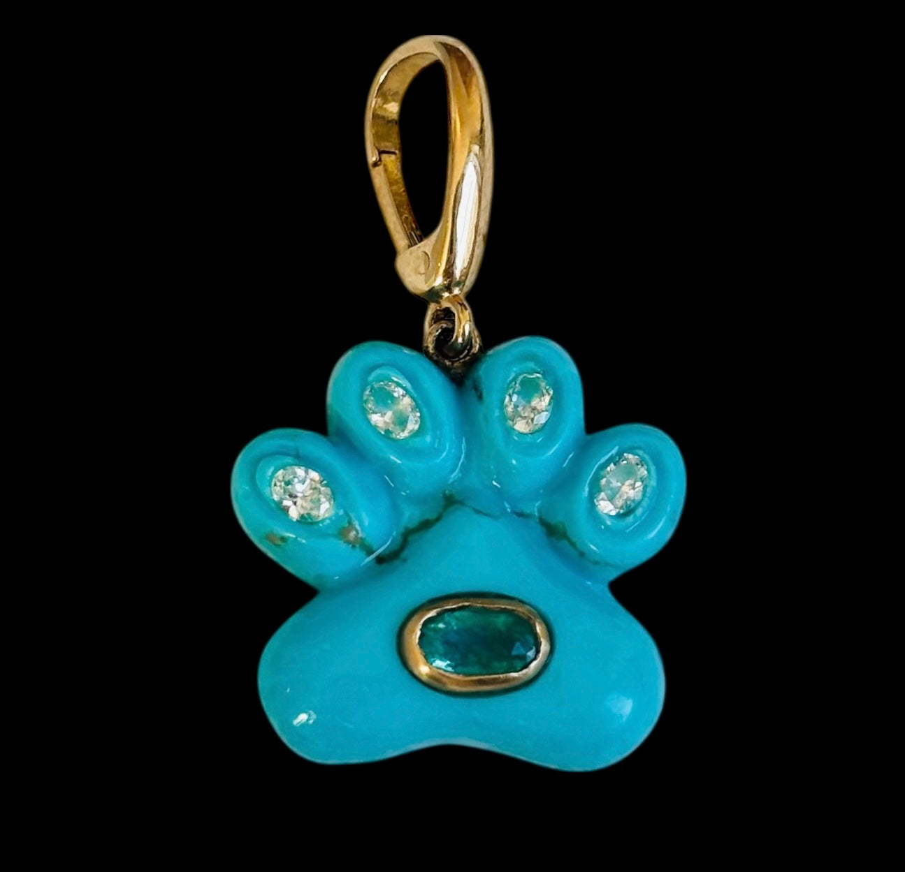 Dog Paw Pendant, Turquoise with Diamonds