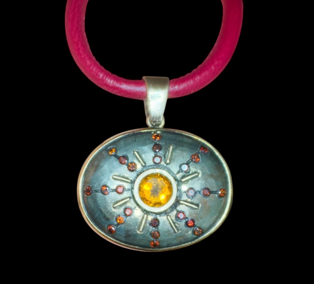 SOL Pendant, Pyrite, Citrine & Red Diamonds