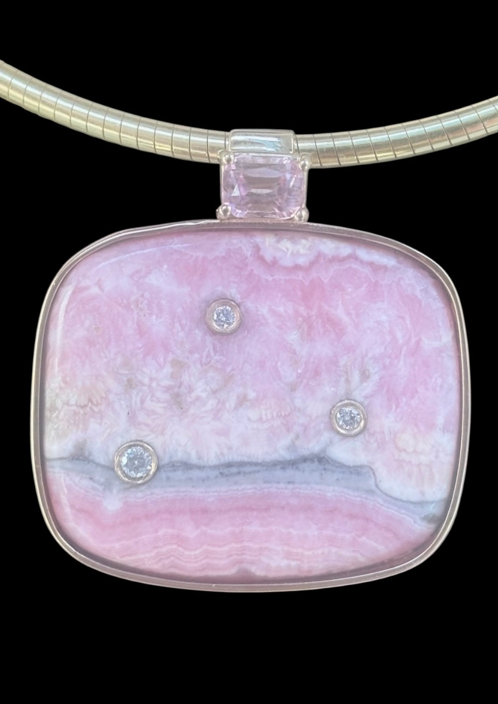 Rhodochrosite Pendant with Pink Spinel & Diamonds