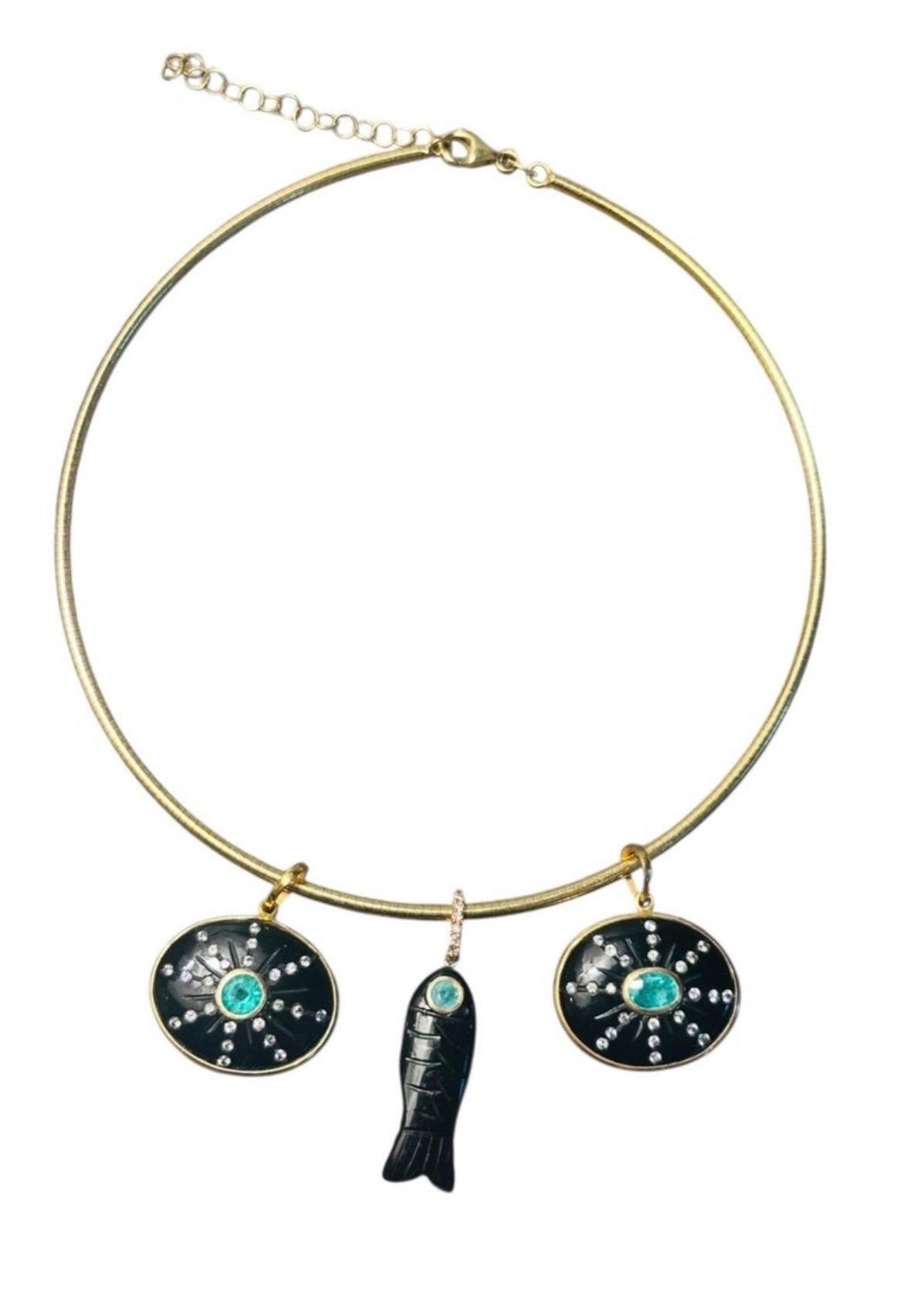 SOL Pendant, Black Onyx, Oval Emerald and Diamond Sun Rays