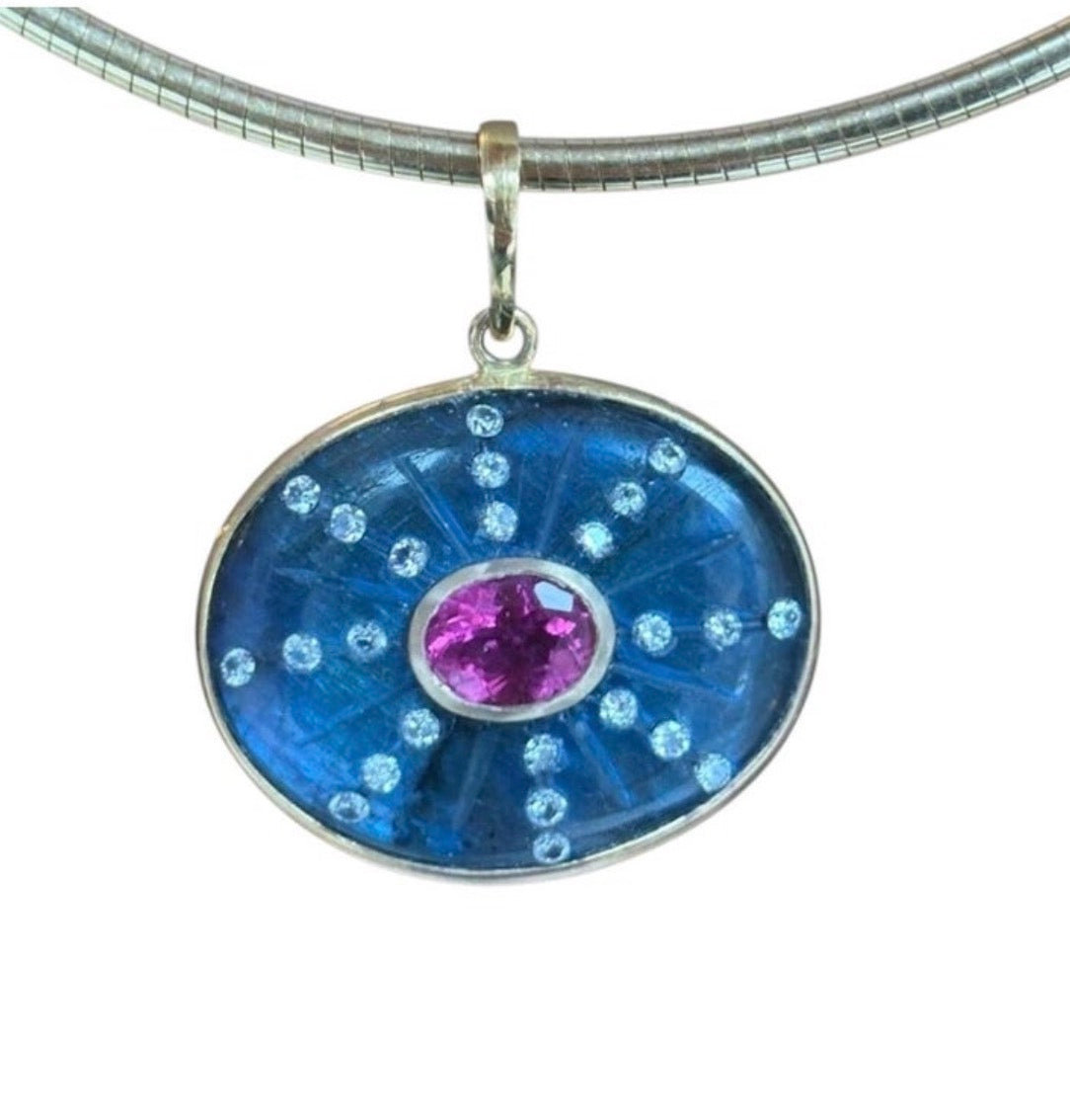 SOL Pendant, Labradorite, Pink Tourmaline & 14k Gold