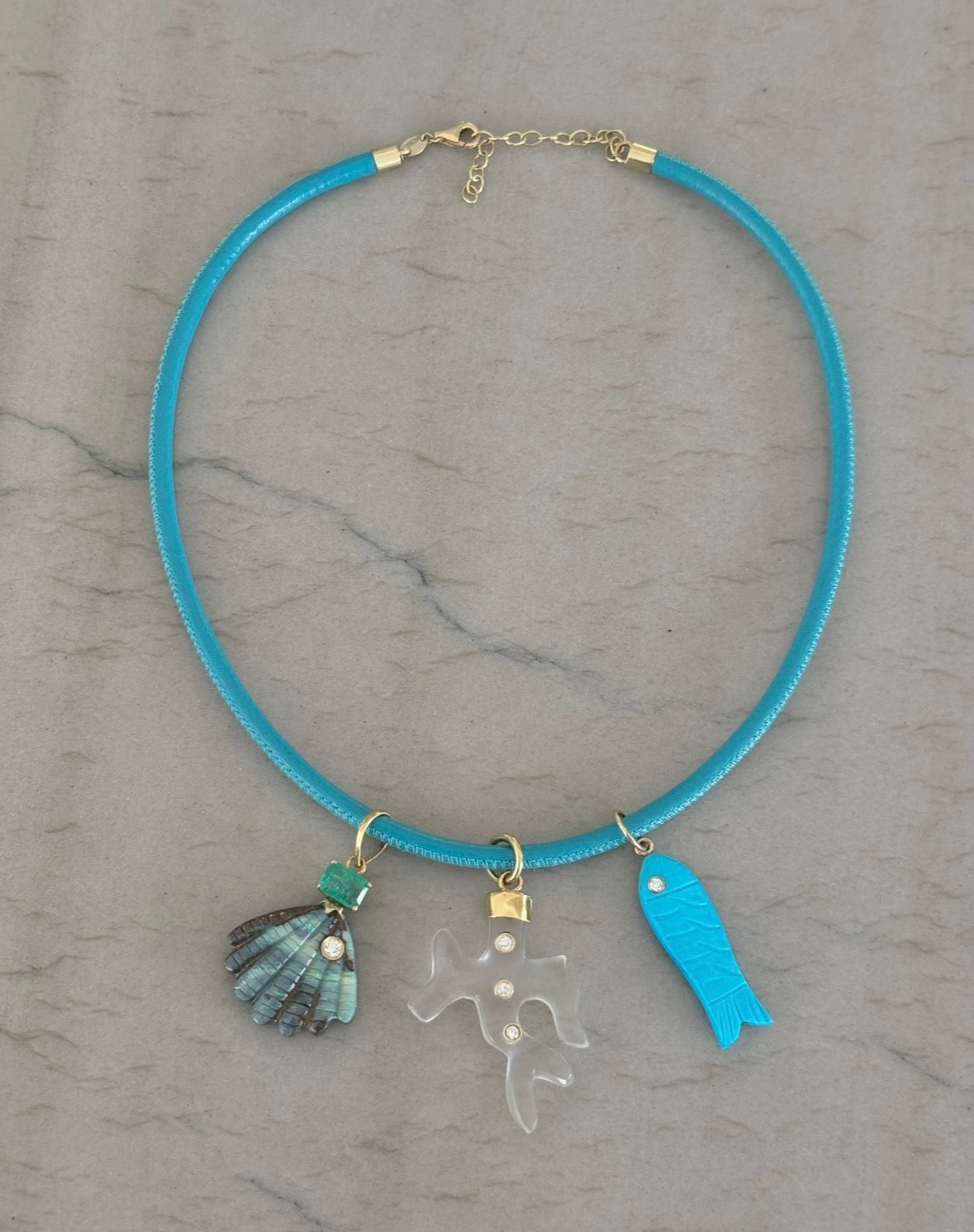 Turquoise Leather Cord with 14k Gold