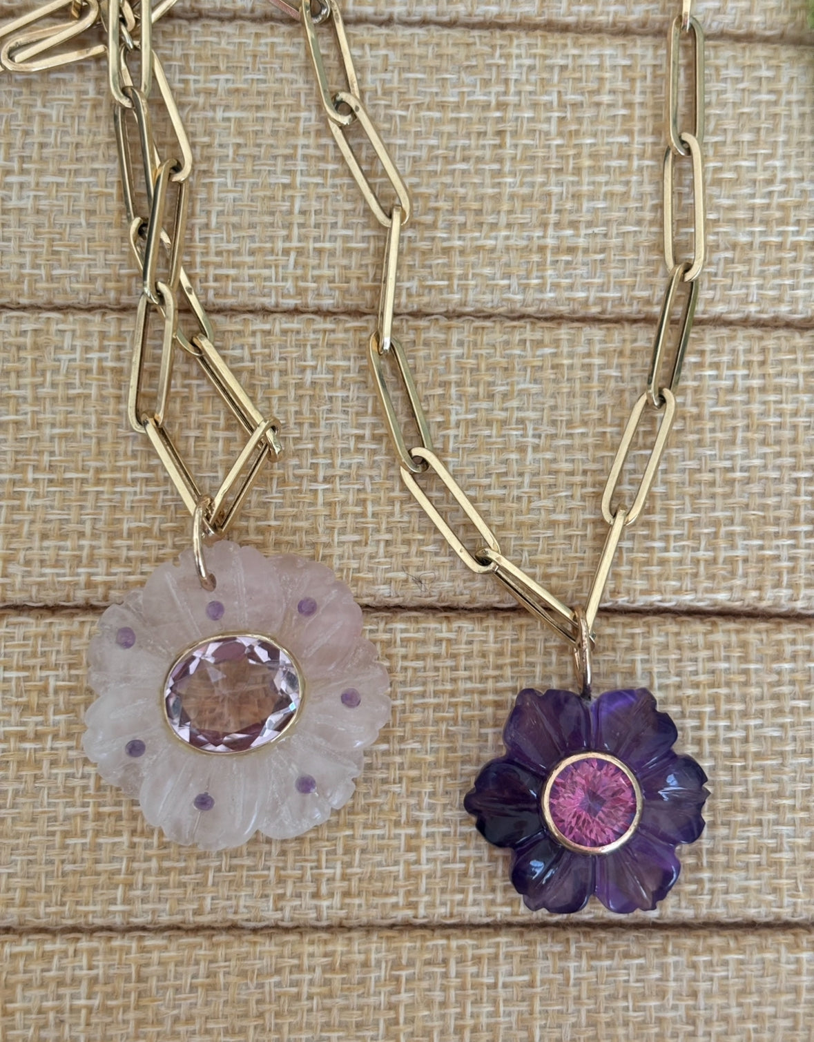 FLORA Pendant, amethyst & pink sapphire