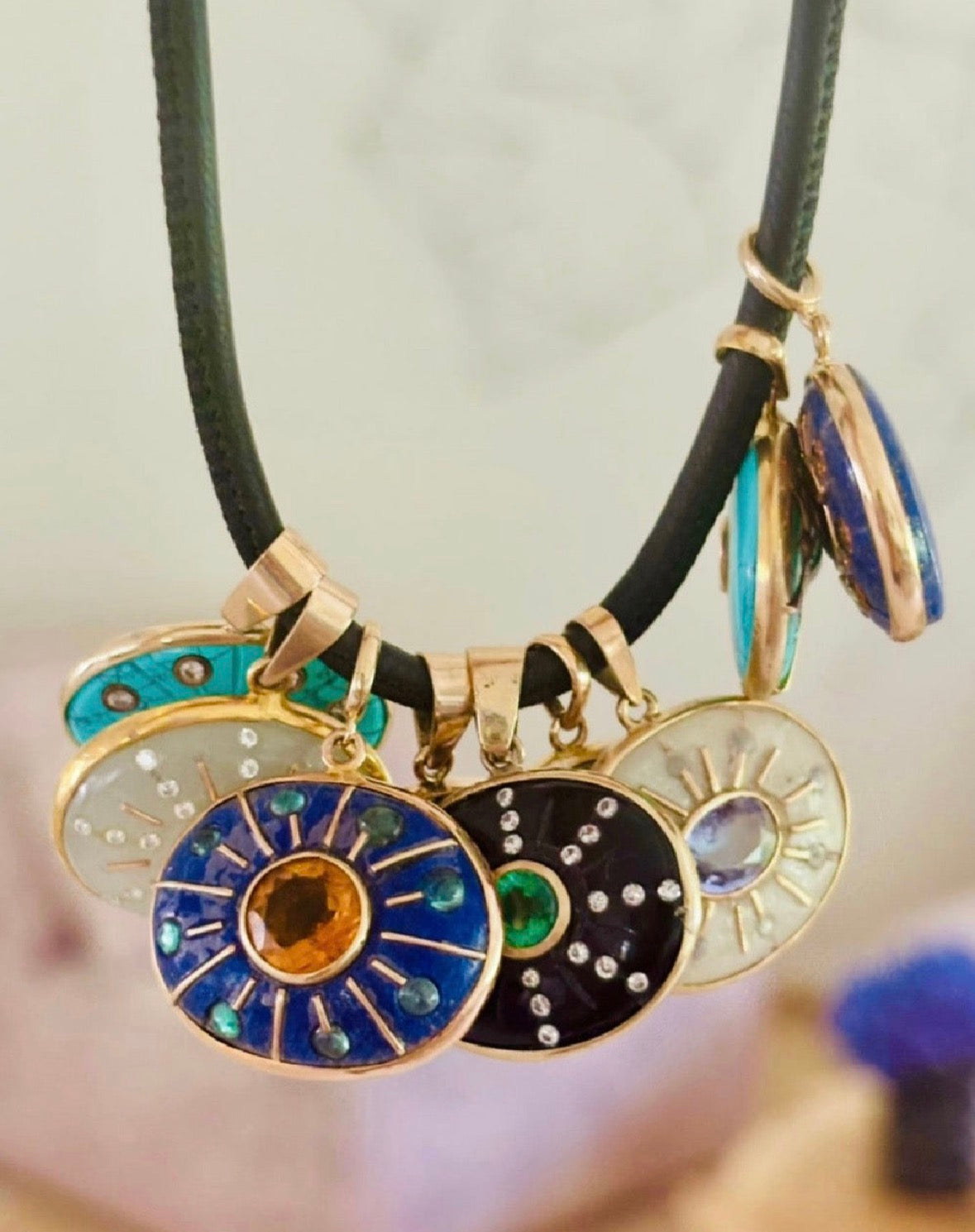 SOL Pendant, Black Onyx, Oval Emerald and Diamond Sun Rays