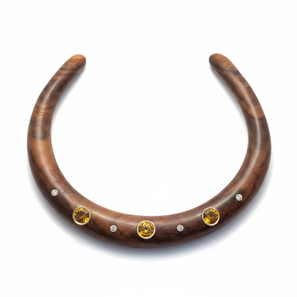 Wood Collar Necklace with Round Citrines and Diamonds