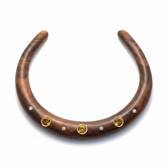 Wood Collar Necklace with Round Citrines and Diamonds