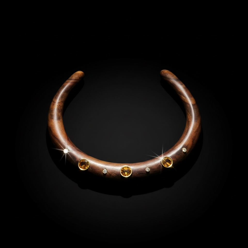 Wood Collar Necklace with Round Citrines and Diamonds