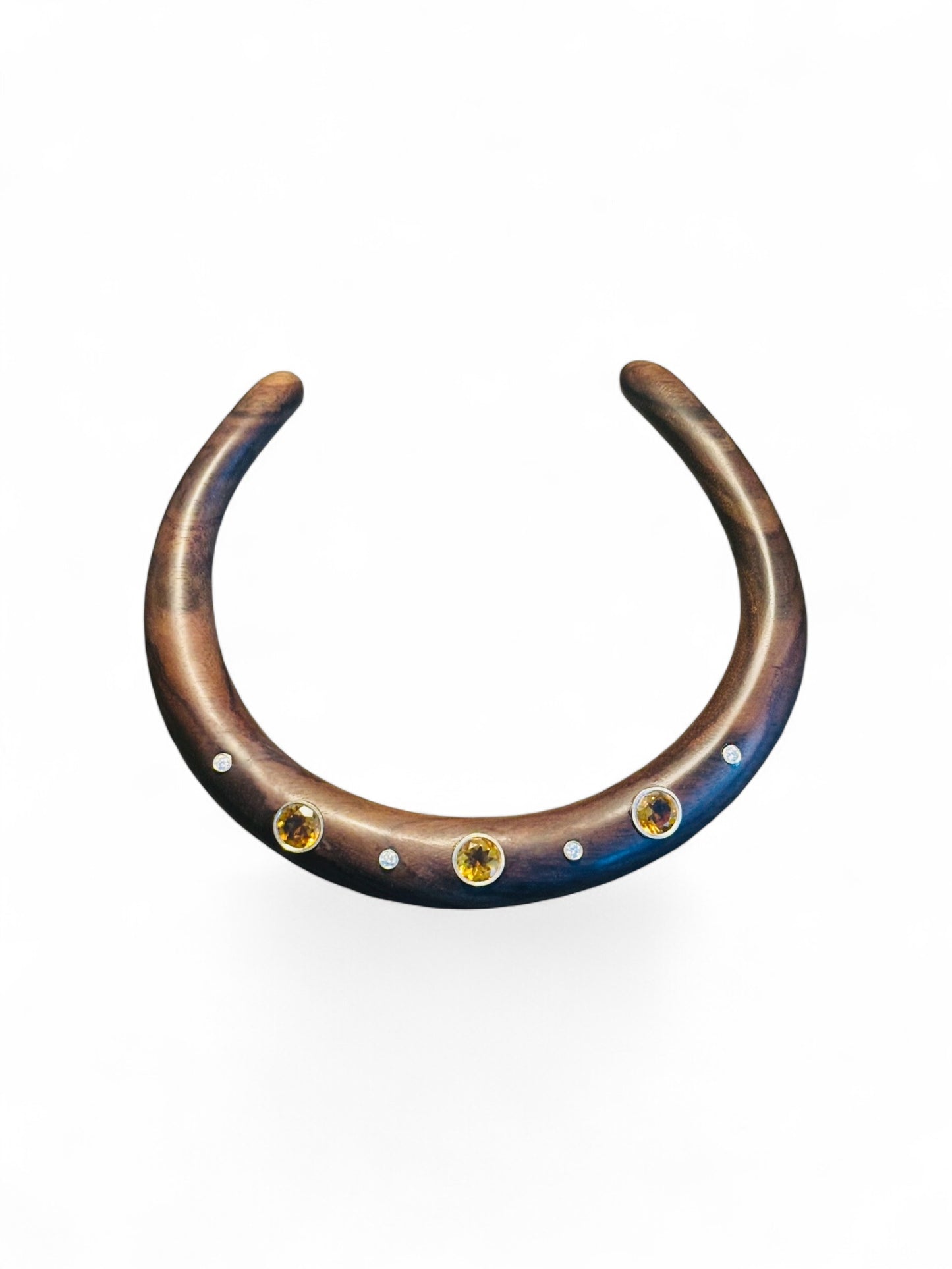 Wood Collar Necklace with Round Citrines and Diamonds
