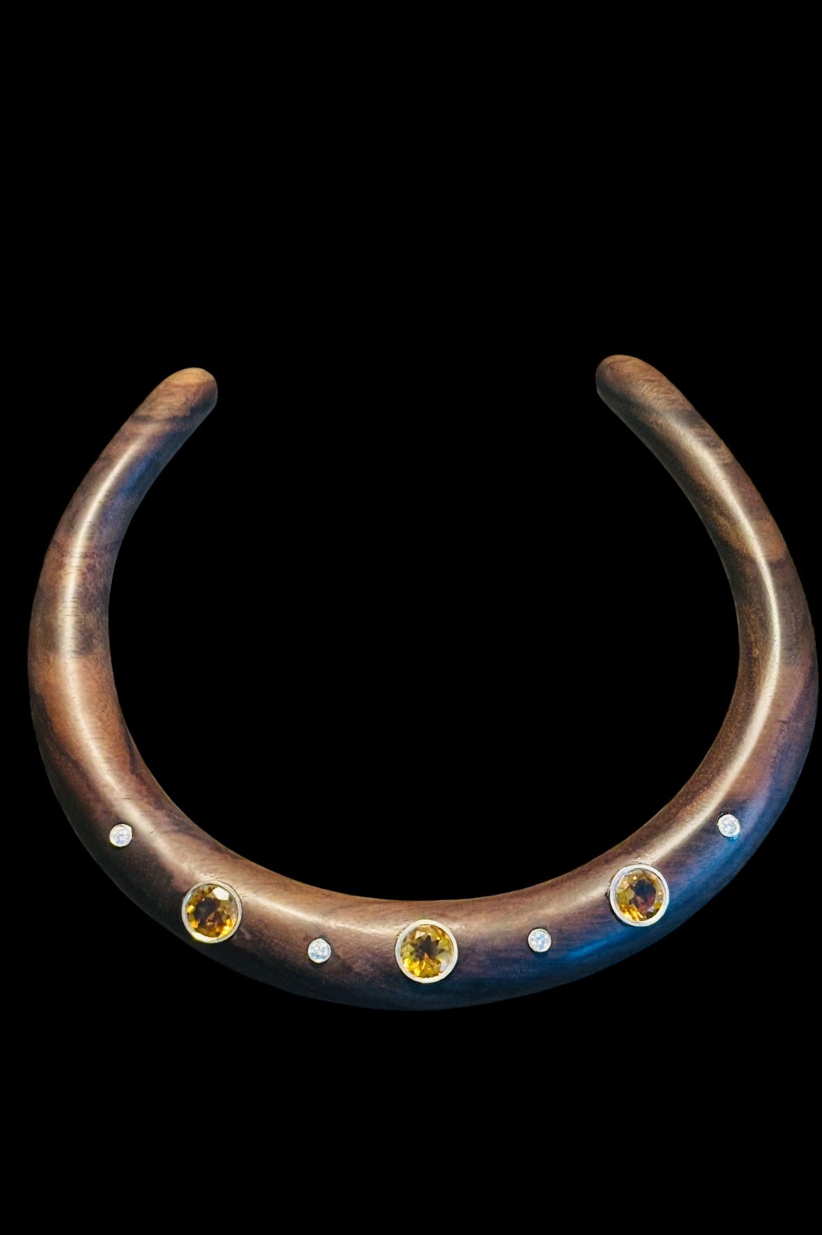 Wood Collar Necklace with Round Citrines and Diamonds
