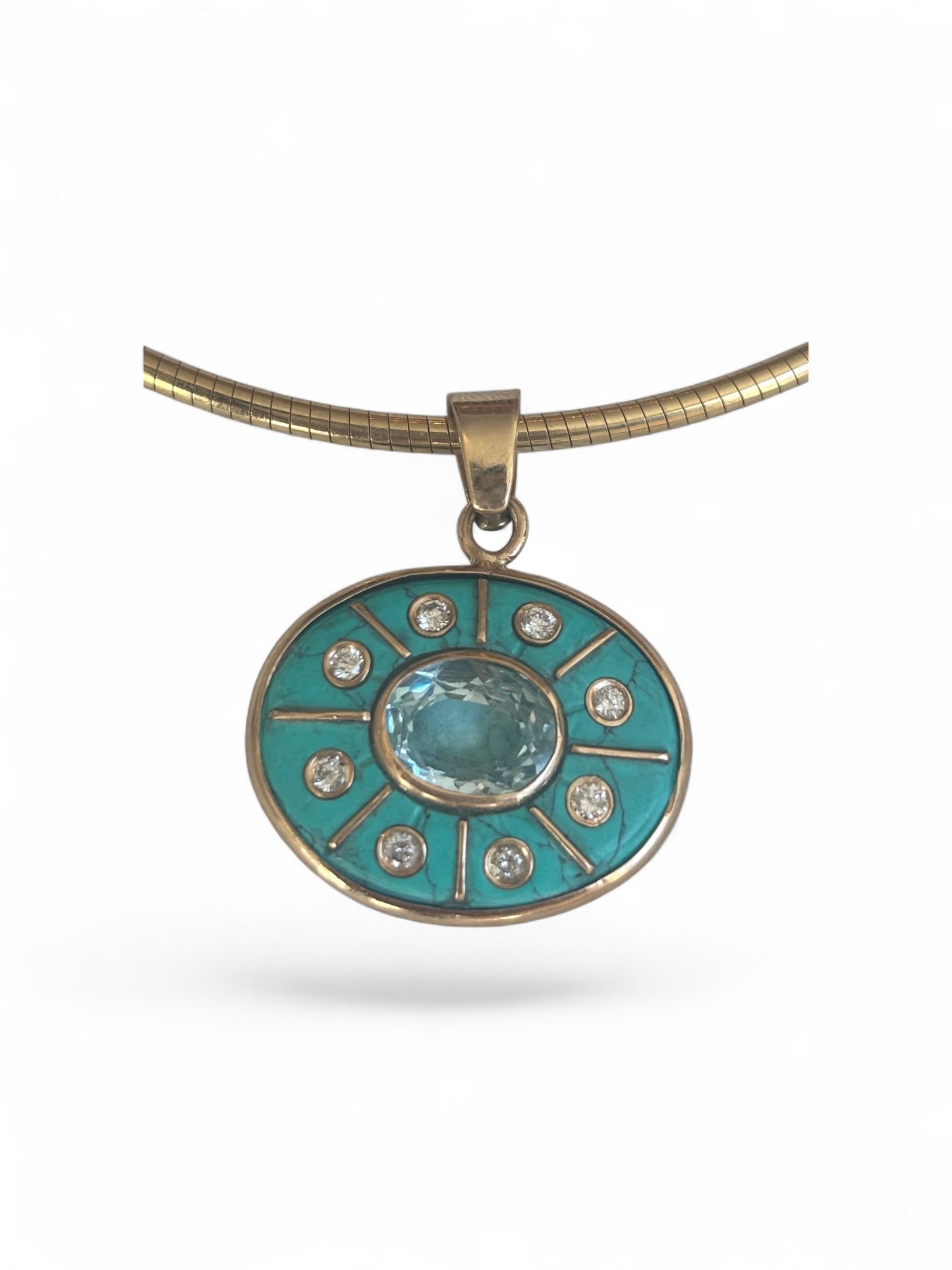 SOL Pendant, Turquoise with Sky Blue Topaz and Diamonds