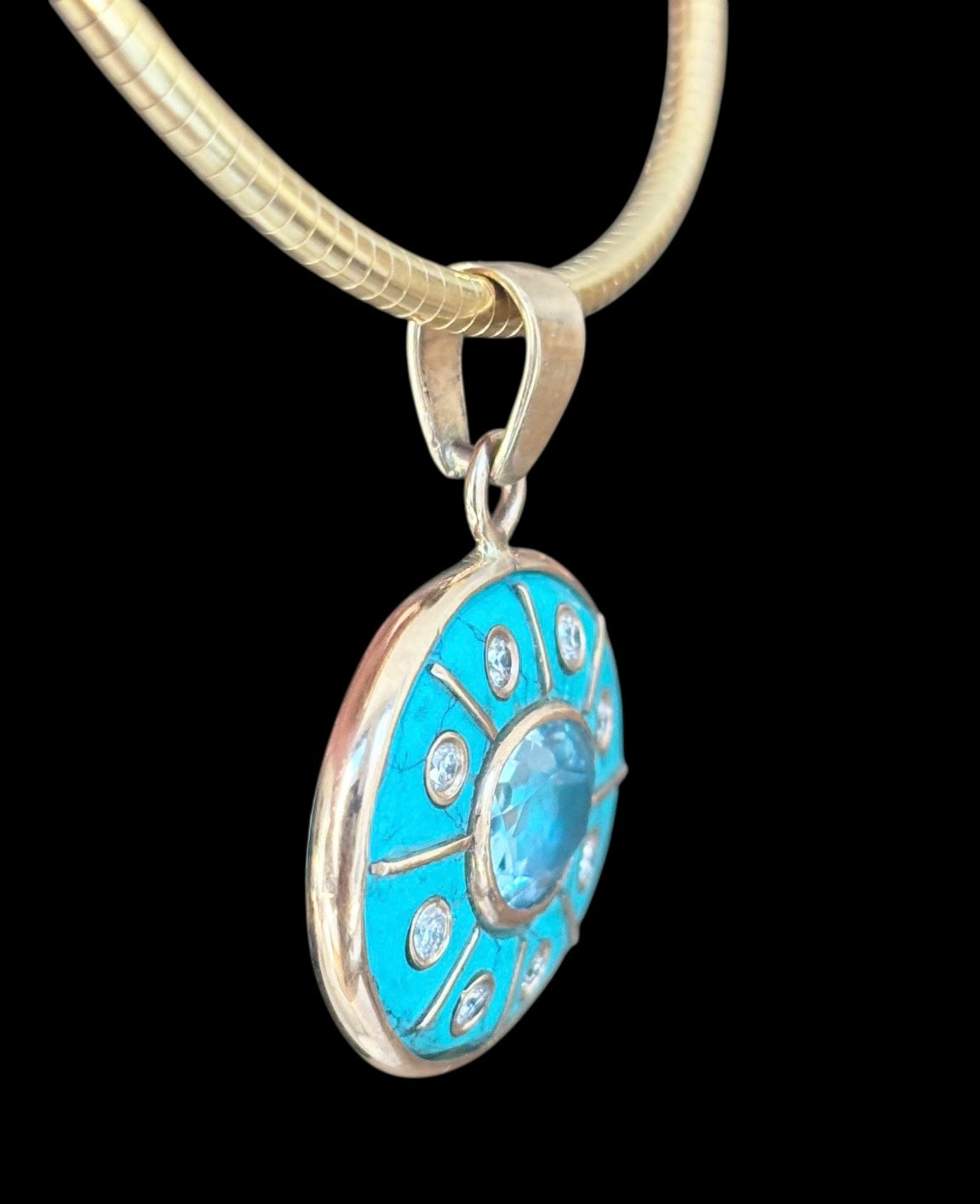 SOL Pendant, Turquoise with Sky Blue Topaz and Diamonds