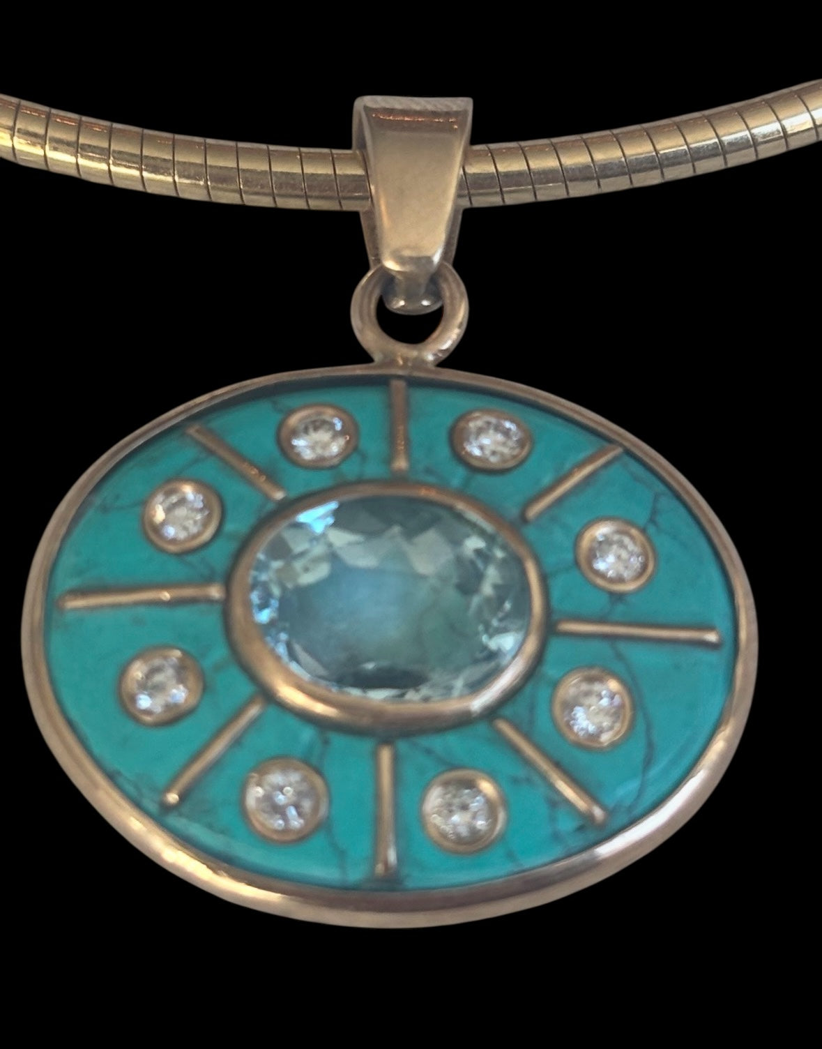SOL Pendant, Turquoise with Sky Blue Topaz and Diamonds