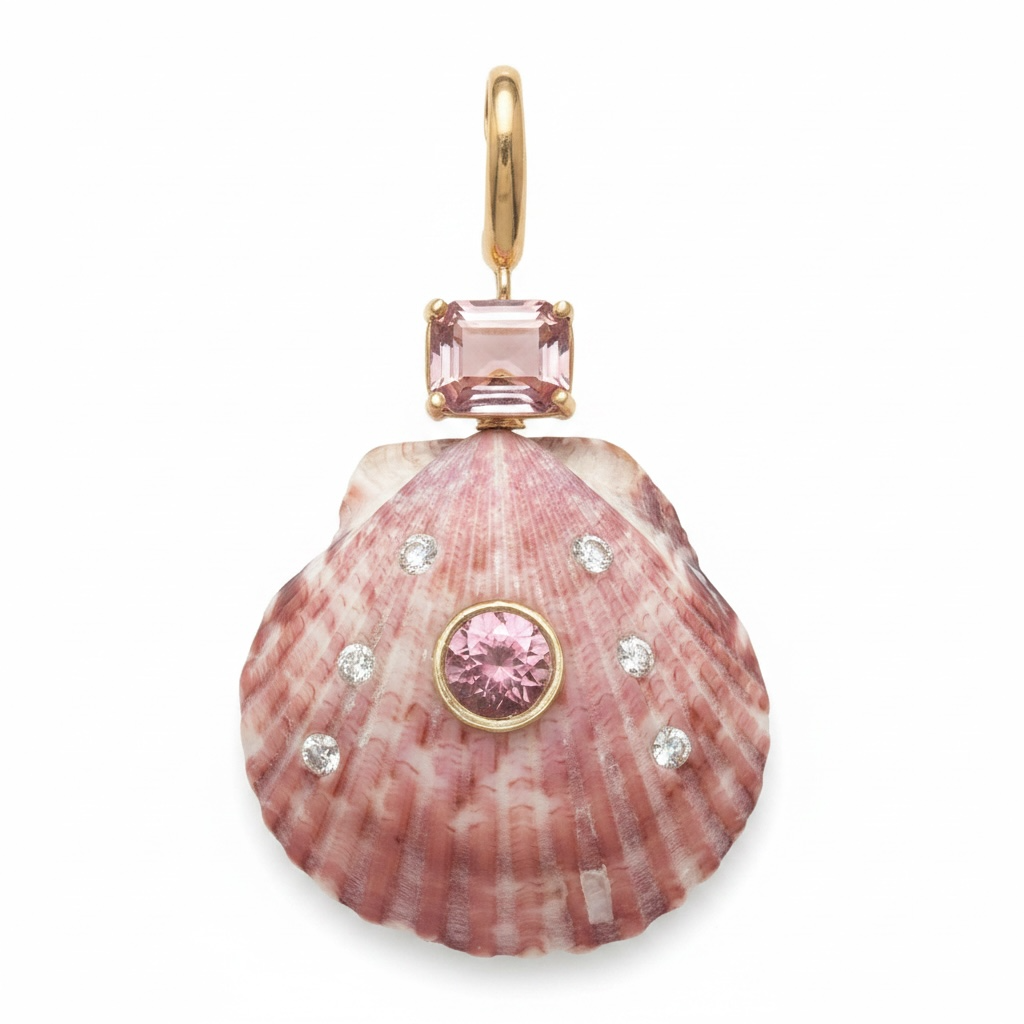 Shell Pendant with Pink Tourmaline & Diamonds
