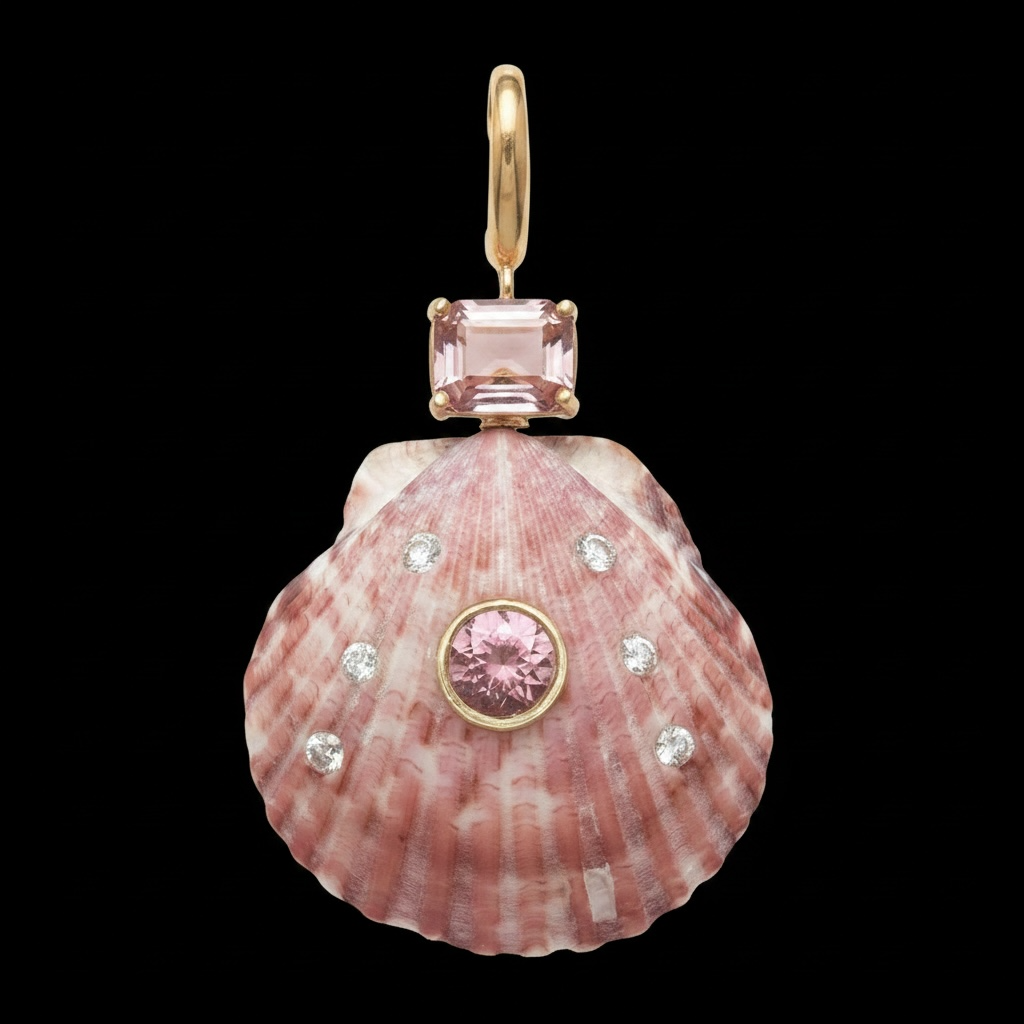 Shell Pendant with Pink Tourmaline & Diamonds