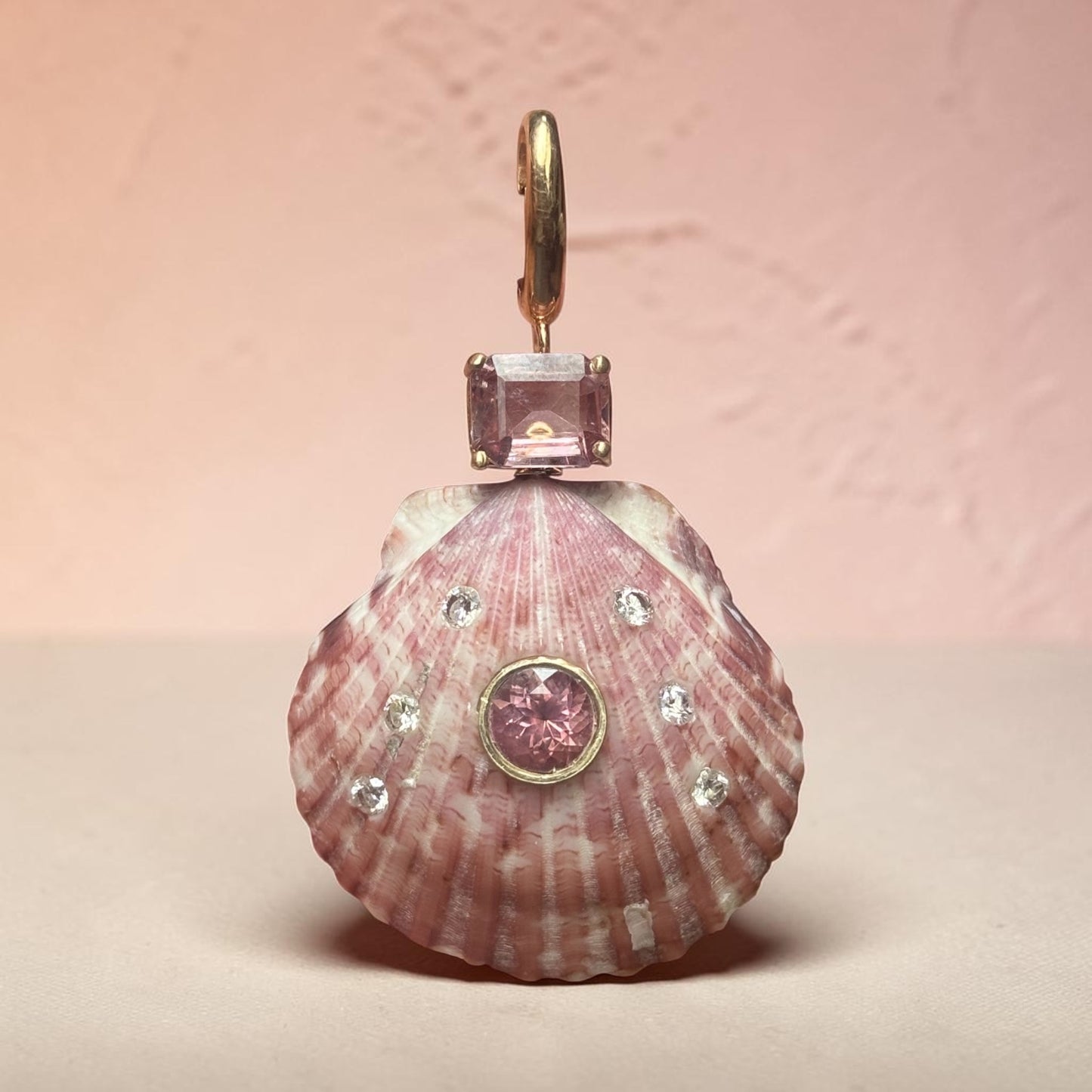 Shell Pendant with Pink Tourmaline & Diamonds