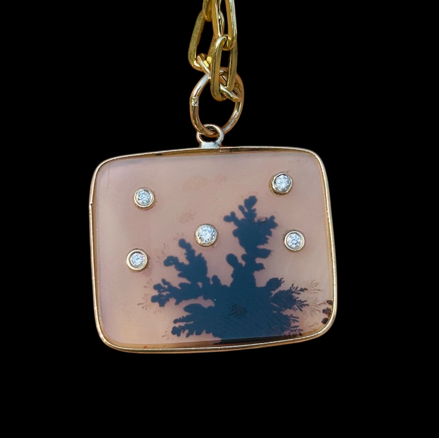 Dendritic Agate Pendant, with Five Diamonds